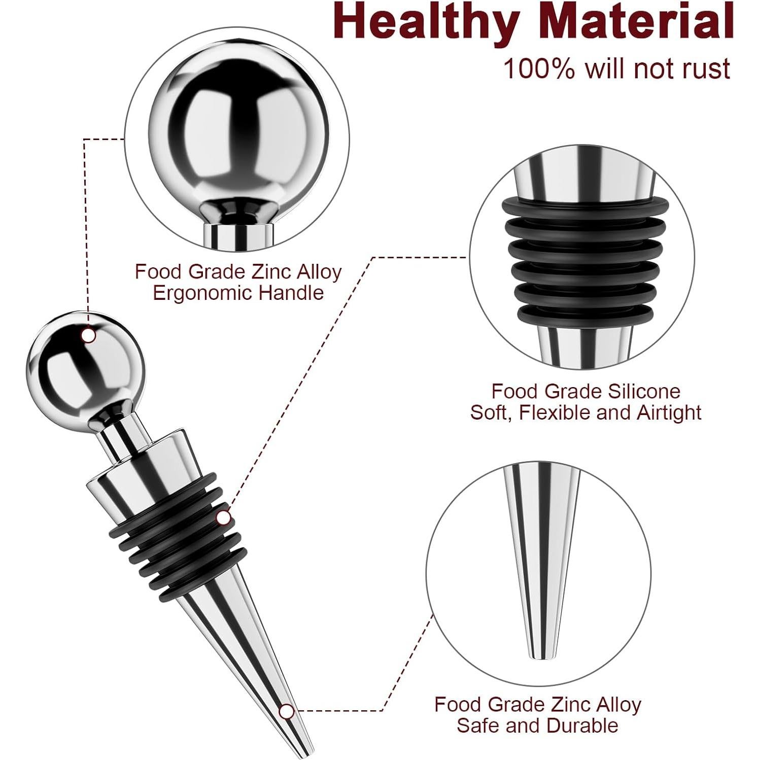 Tapones para botellas de vino BETTFOR 3 Pcs Silicona Plata