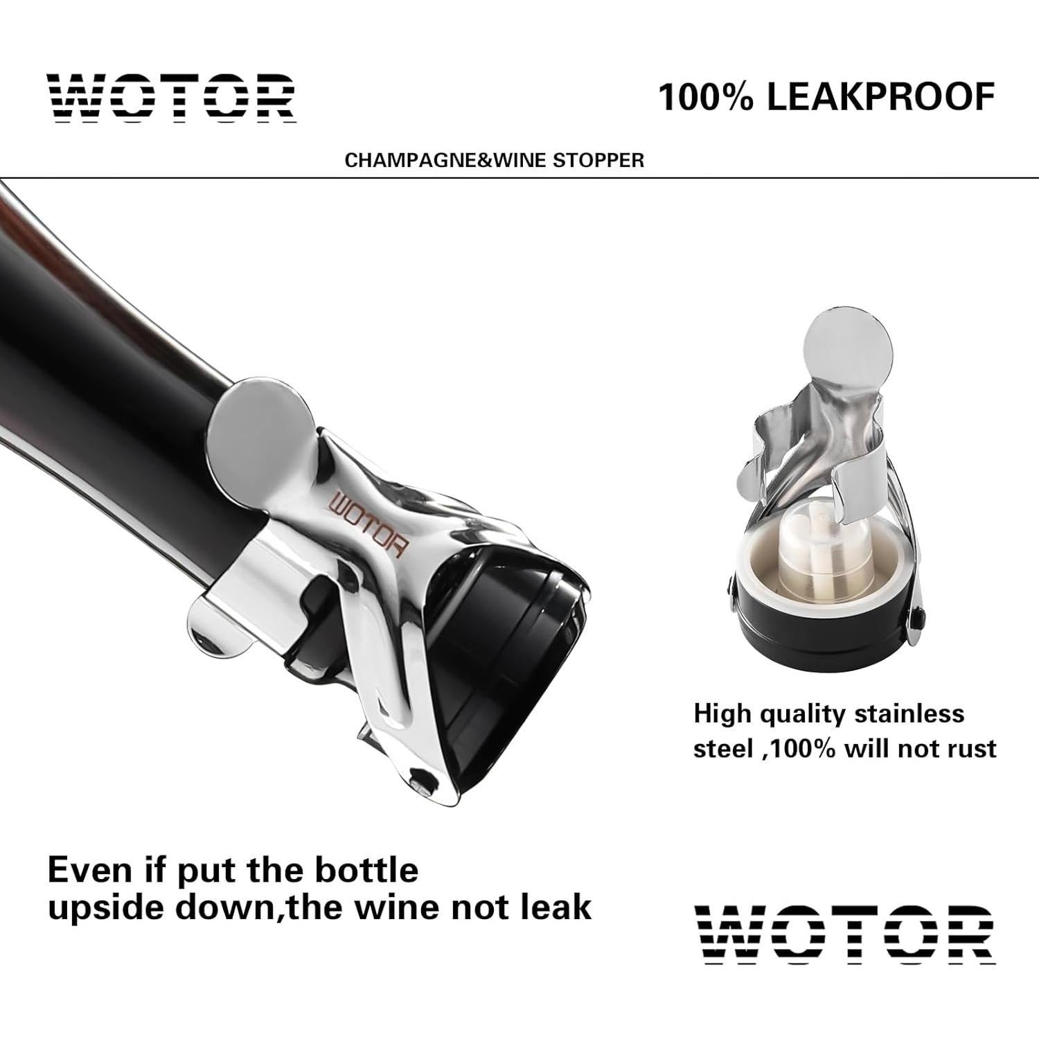 Tapones de Vino y Champagne WOTOR de Acero Inoxidable - 6 Piezas