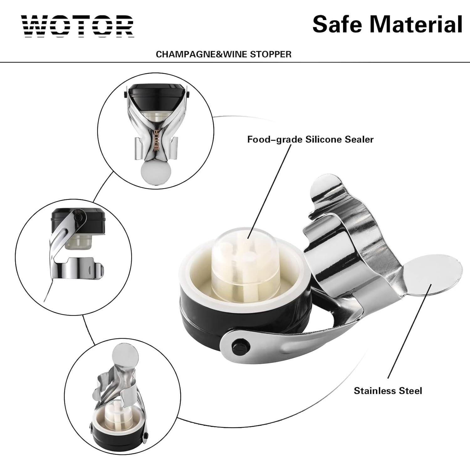 Tapones de Vino y Champagne WOTOR de Acero Inoxidable - 6 Piezas