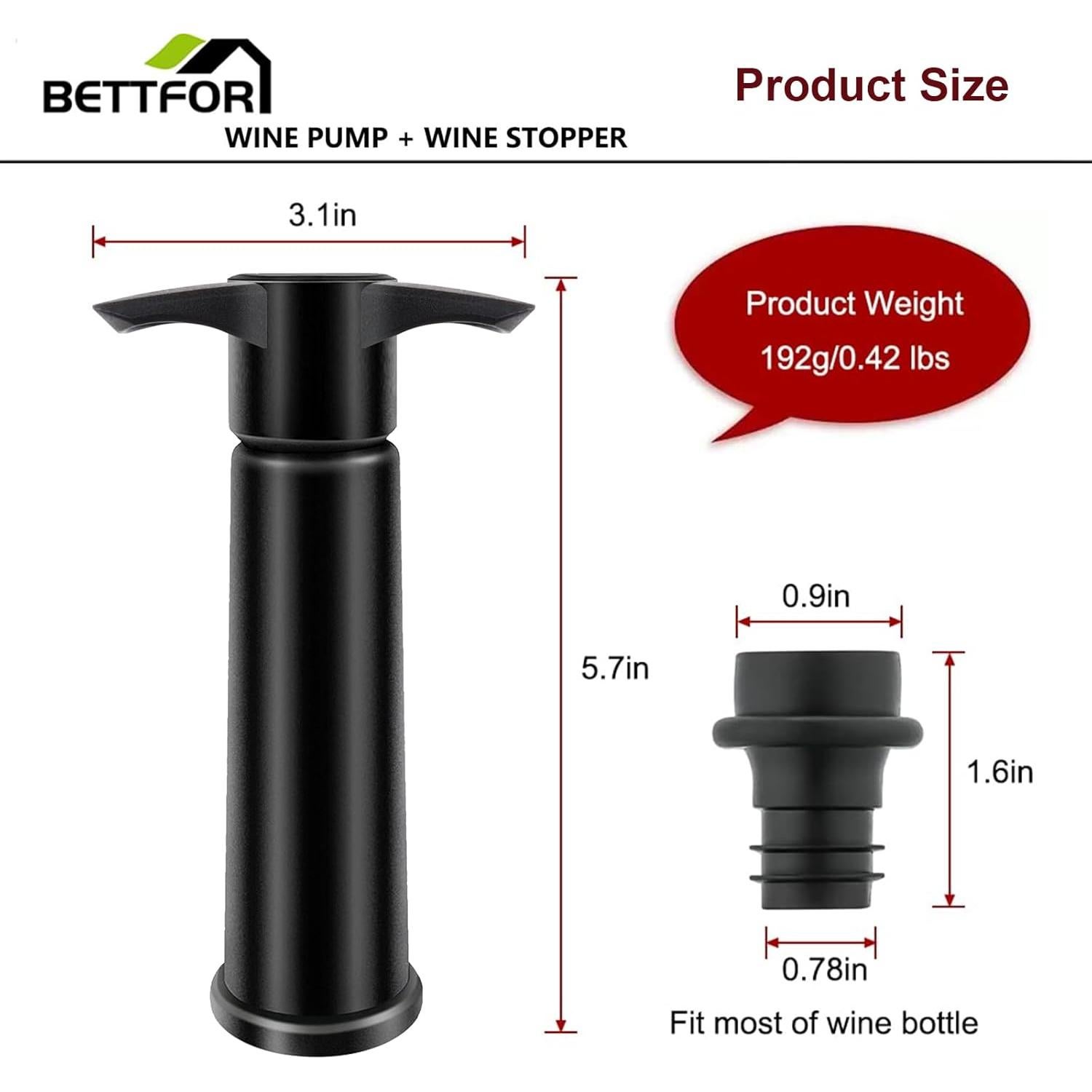 Bomba de vacío para vino BETTFOR + 4 tapones reutilizables