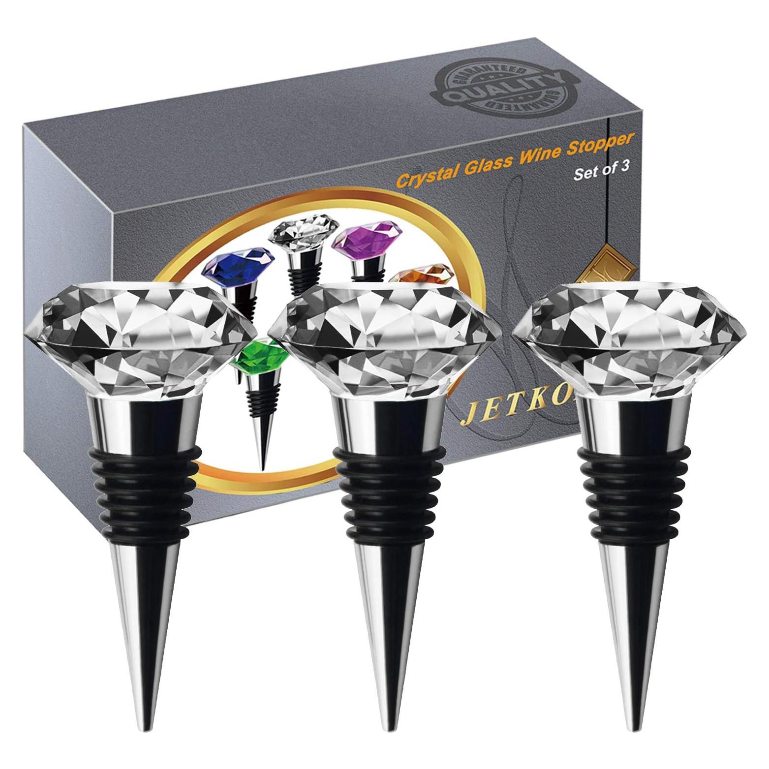 JETKONG 3 Tapones de Vino de Cristal Decorativos - Sello Hermético