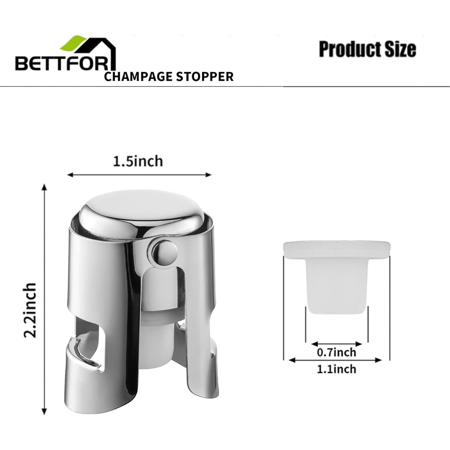 Tapones de Champagne BETTFOR de Acero Inoxidable - 2 Paquete