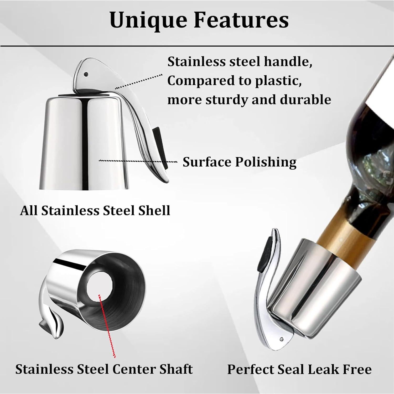 Juego de 2 Tapones de Vino Pafusen Acero Inoxidable Reutilizables