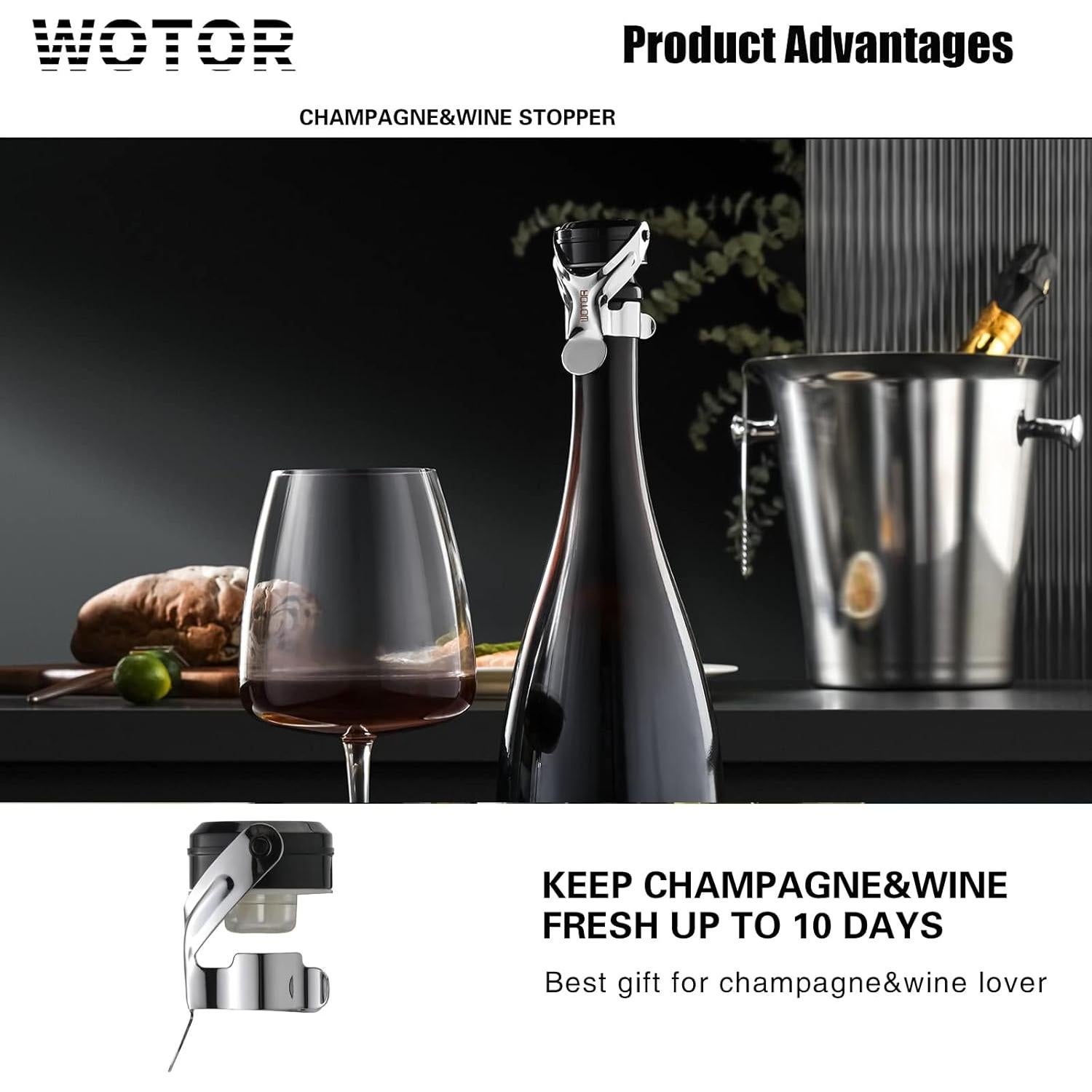 Tapones de Vino y Champagne WOTOR de Acero Inoxidable - 2 Paquete