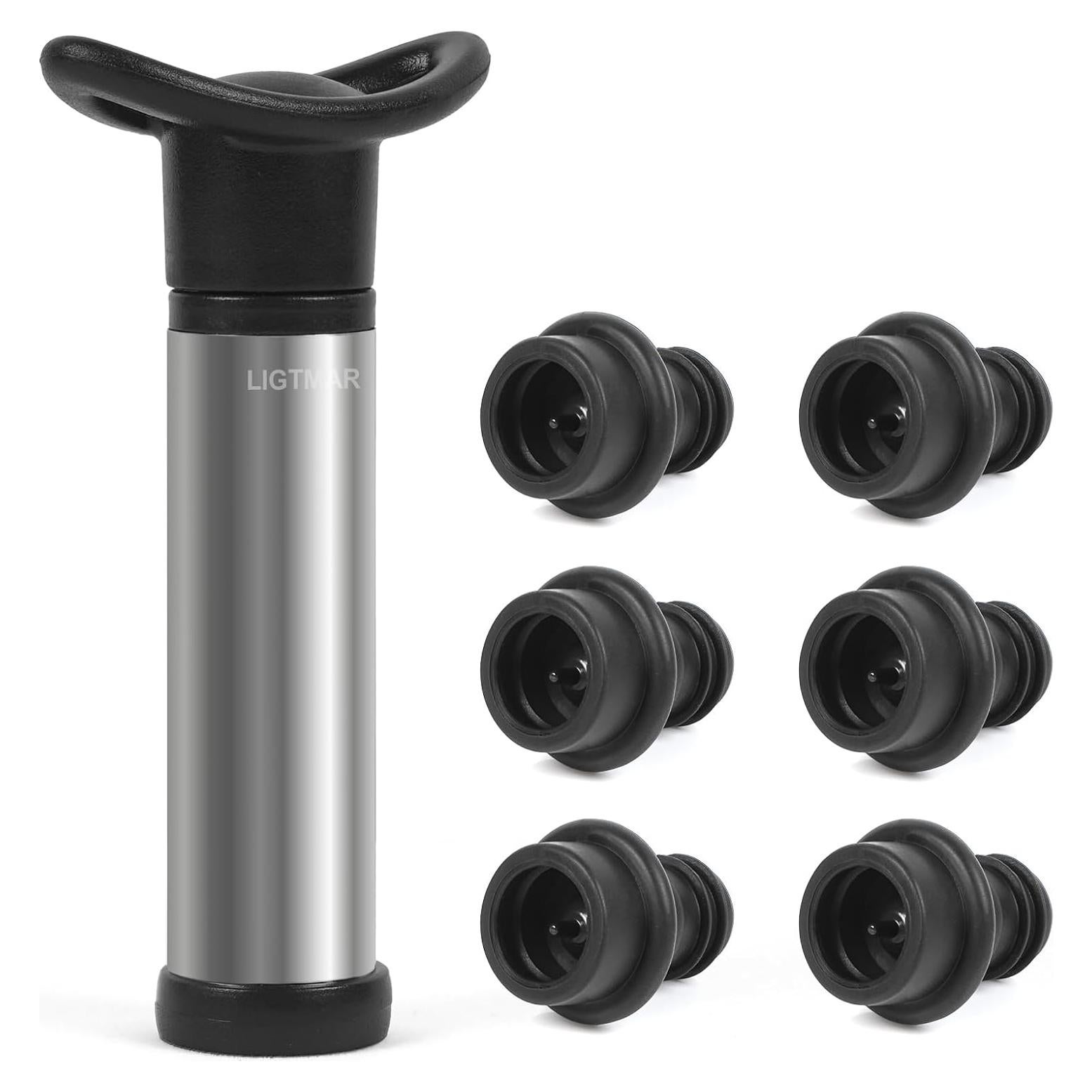 Bomba de vacío para vino LIGTMAR con 6 tapones reutilizables