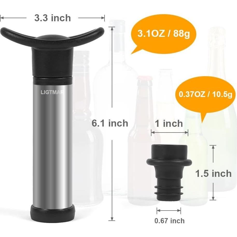 Bomba de vacío para vino LIGTMAR con 6 tapones reutilizables