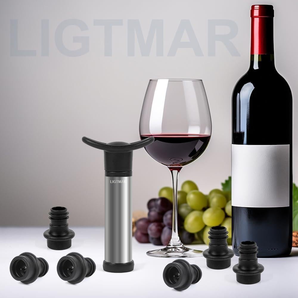 Bomba de vacío para vino LIGTMAR con 6 tapones reutilizables