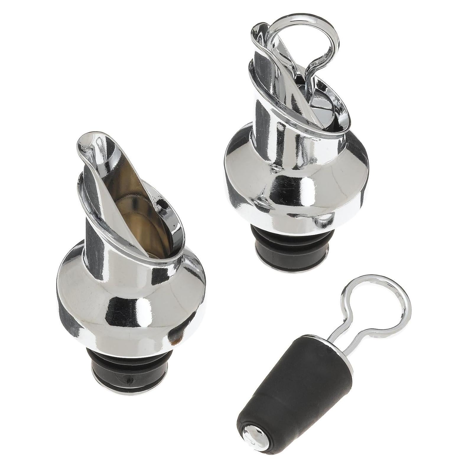 Juego de 2 Vertedores y Tapones de Vino Prodyne - Metal Cromado