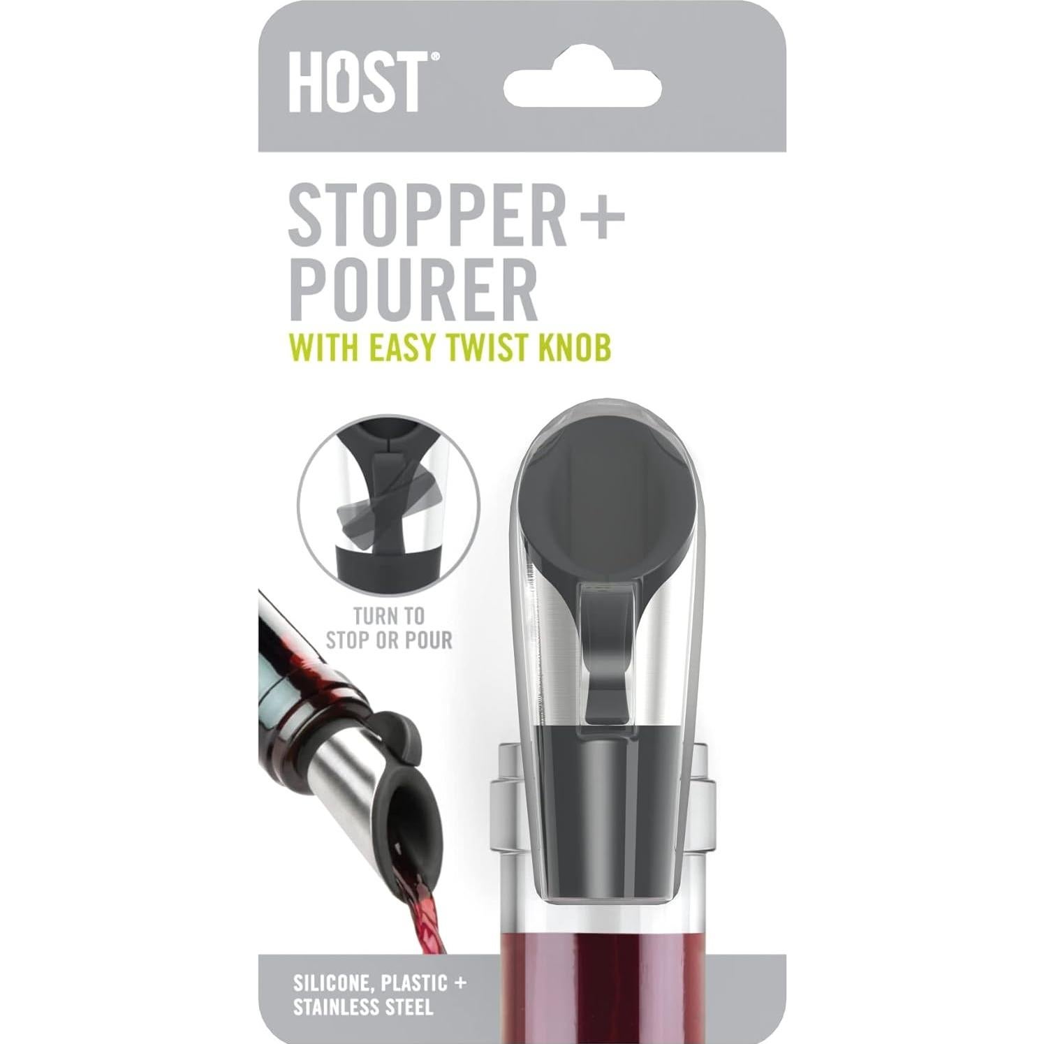 Conjunto Vertedor y Tapón de Vino Host, Acero Inoxidable y Silicona