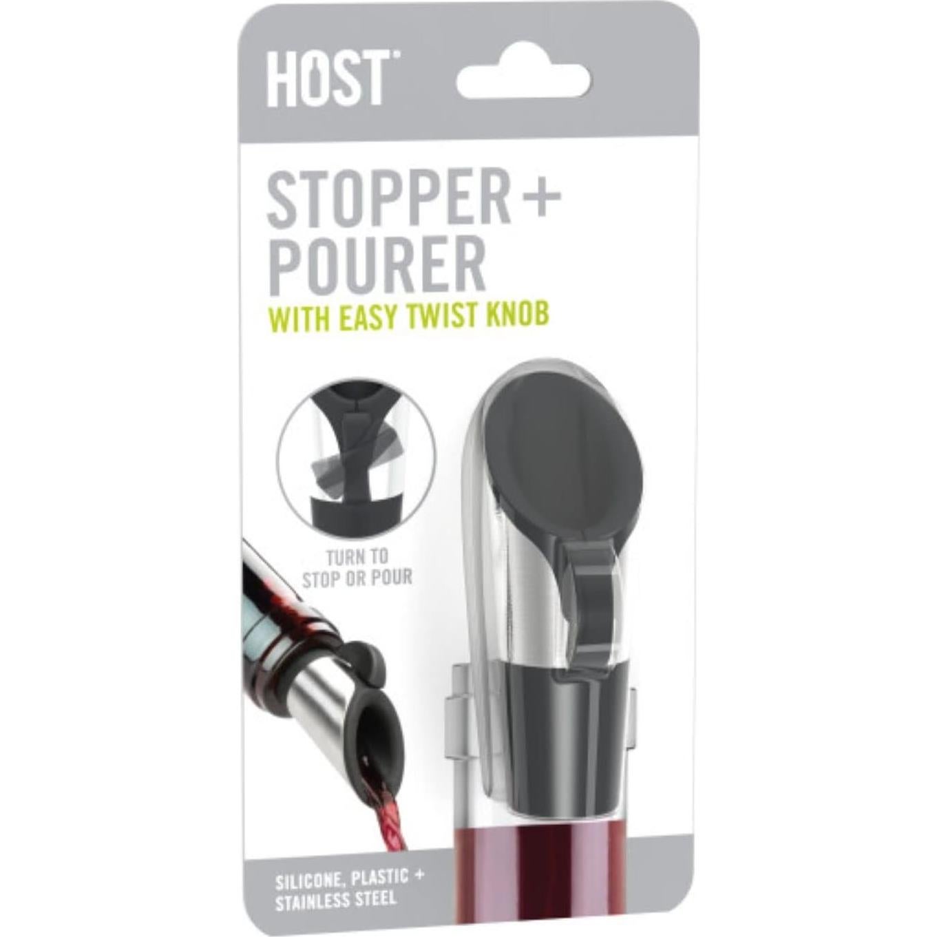 Conjunto Vertedor y Tapón de Vino Host, Acero Inoxidable y Silicona