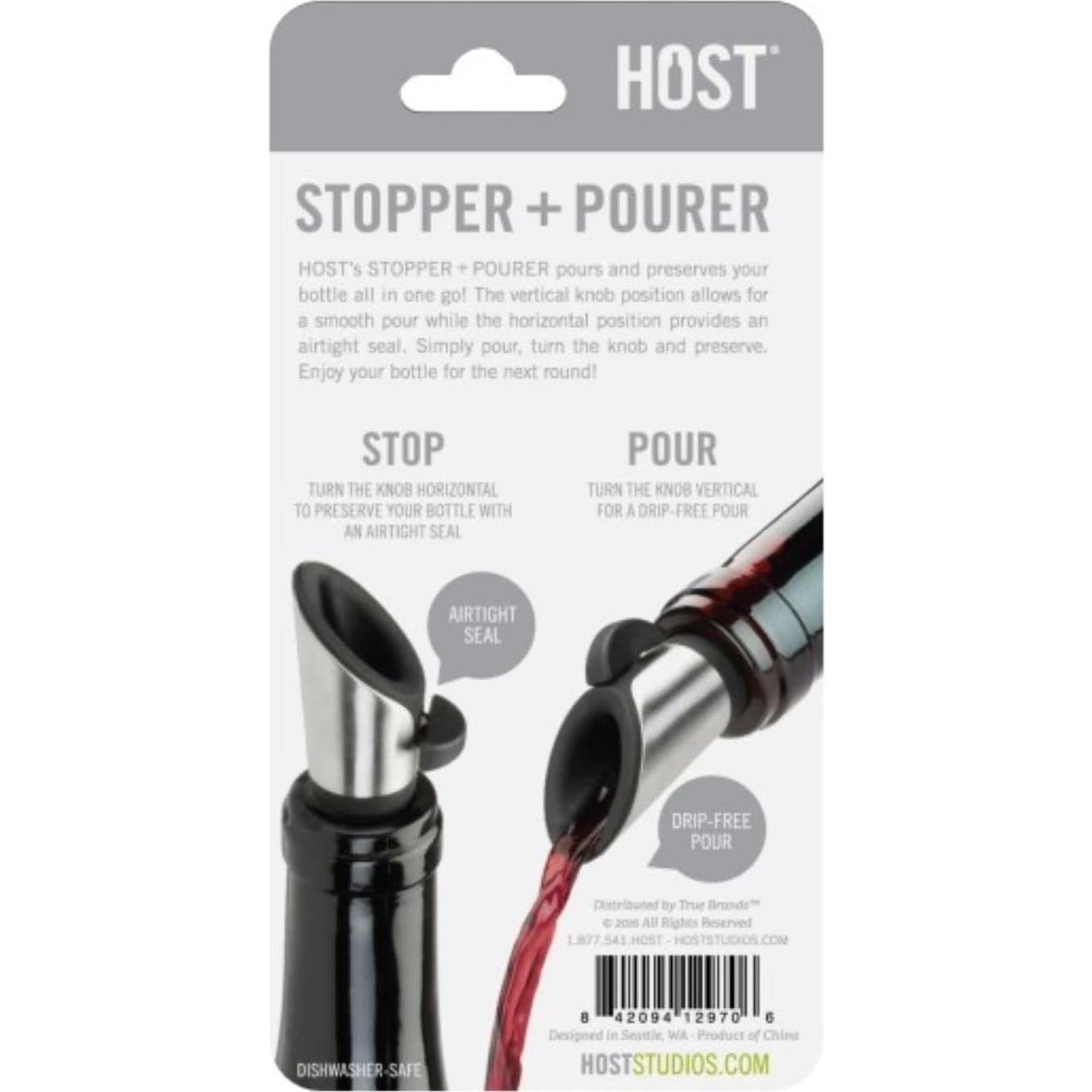 Conjunto Vertedor y Tapón de Vino Host, Acero Inoxidable y Silicona