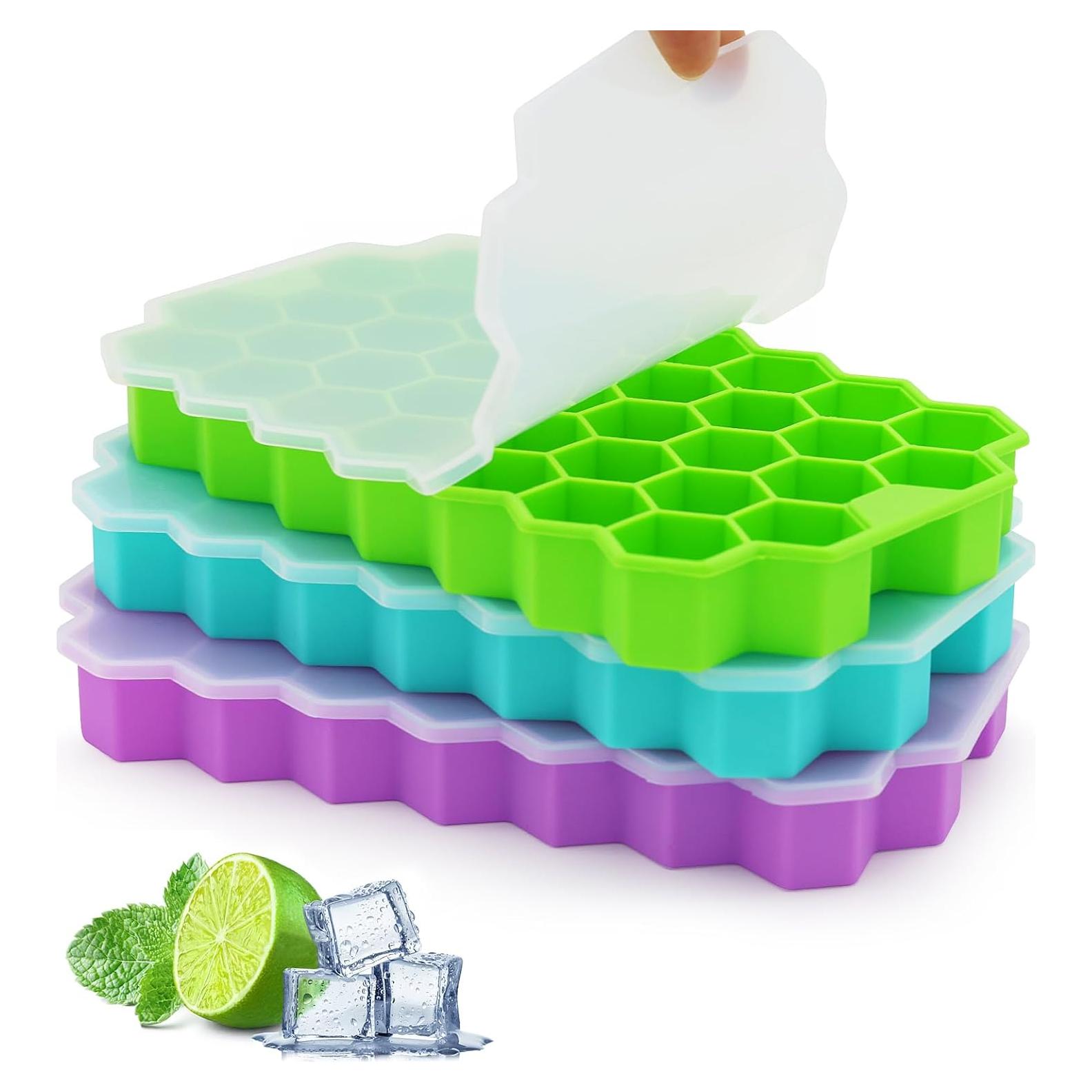 Bandejas de Hielo Azyh con Tapa - 3 Moldes de Silicona 37 Rejillas