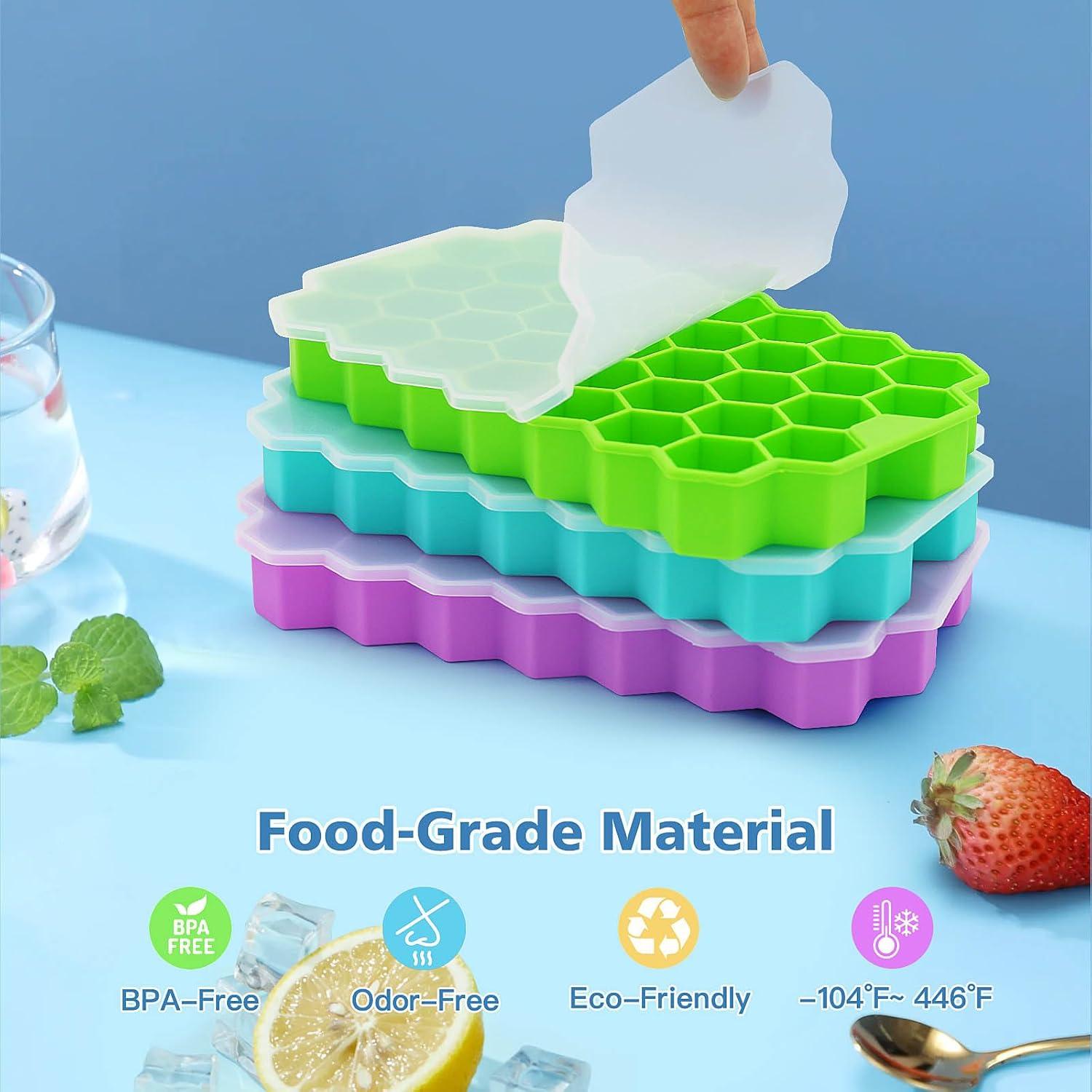 Bandejas de Hielo Azyh con Tapa - 3 Moldes de Silicona 37 Rejillas