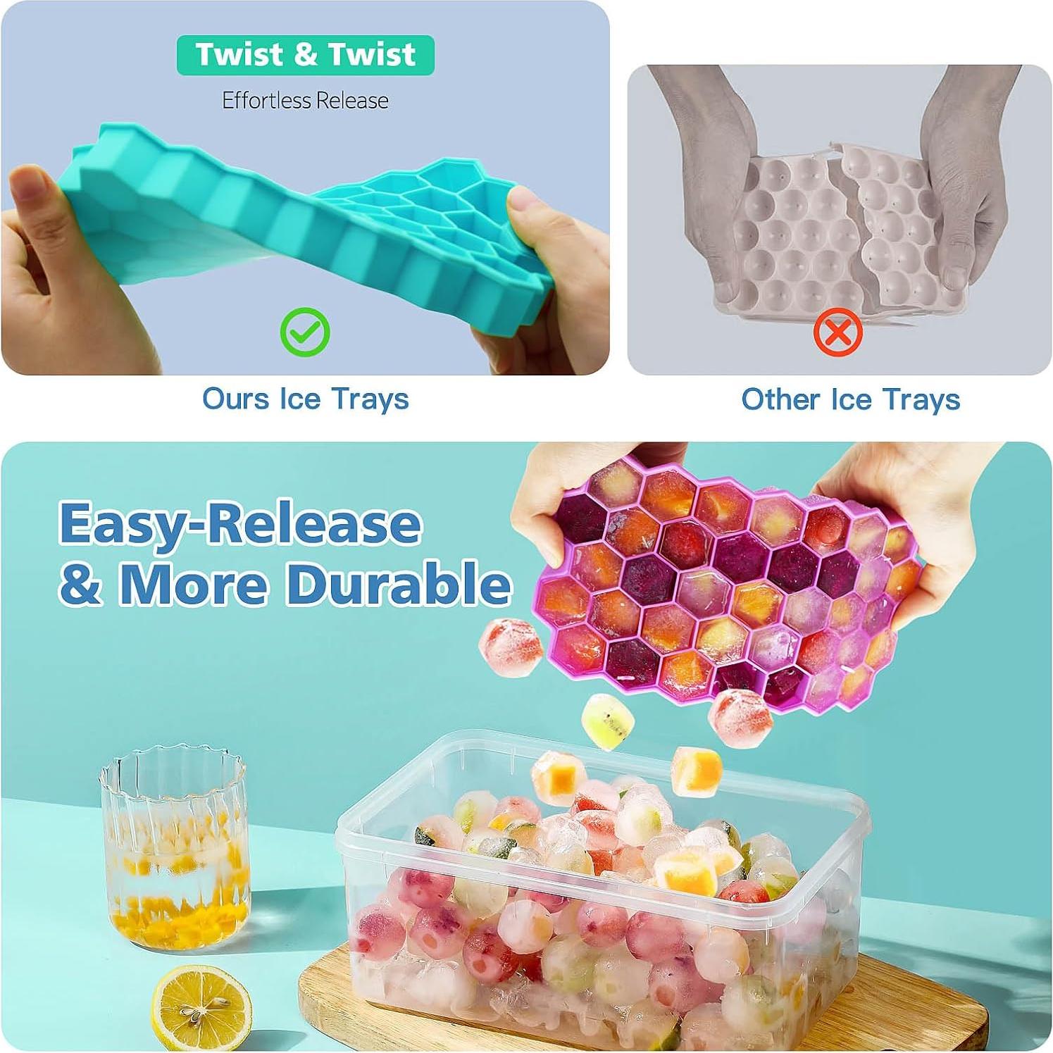 Bandejas de Hielo Azyh con Tapa - 3 Moldes de Silicona 37 Rejillas