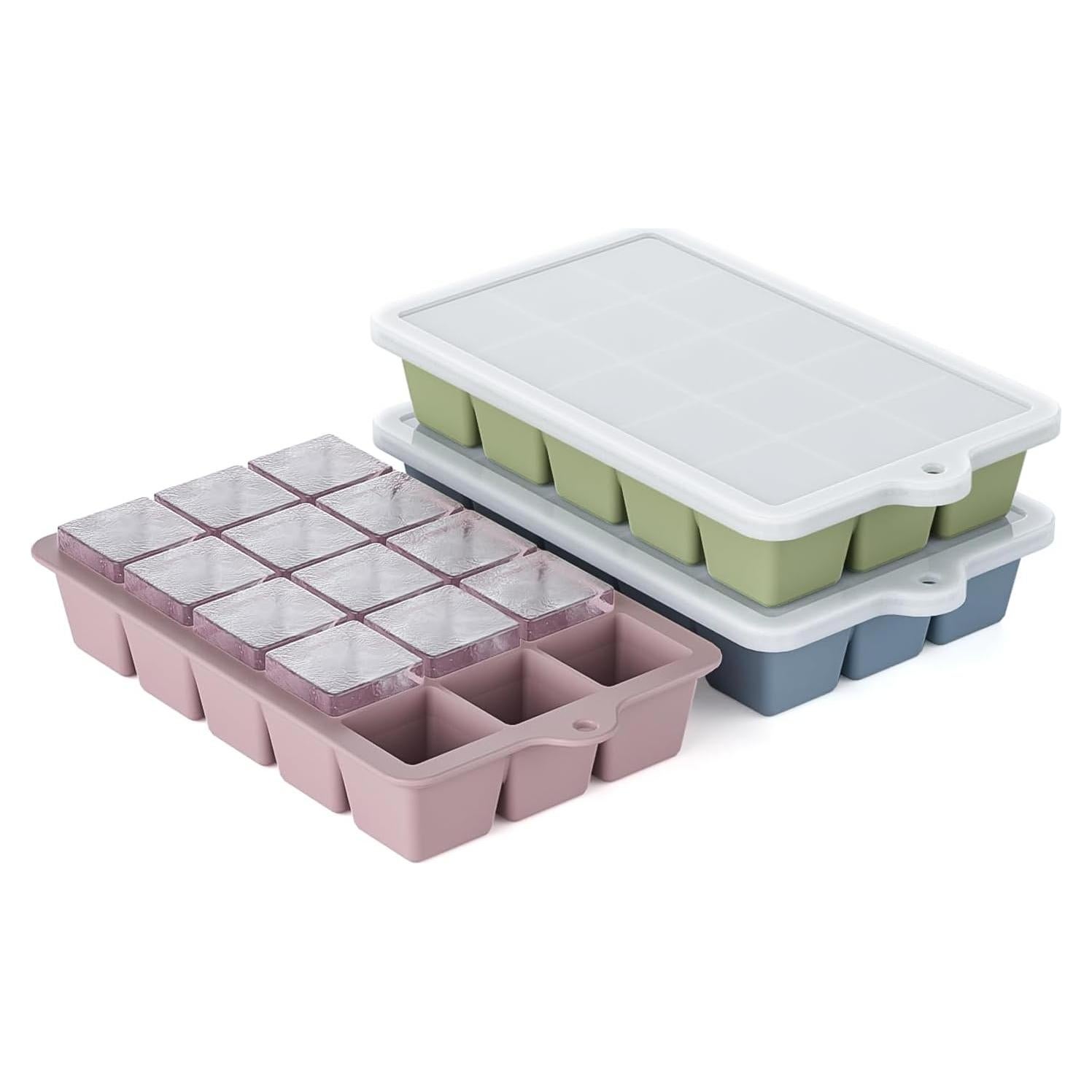 Bandeja de Hielo de Silicona HANCELANT 3 Pack con Tapa