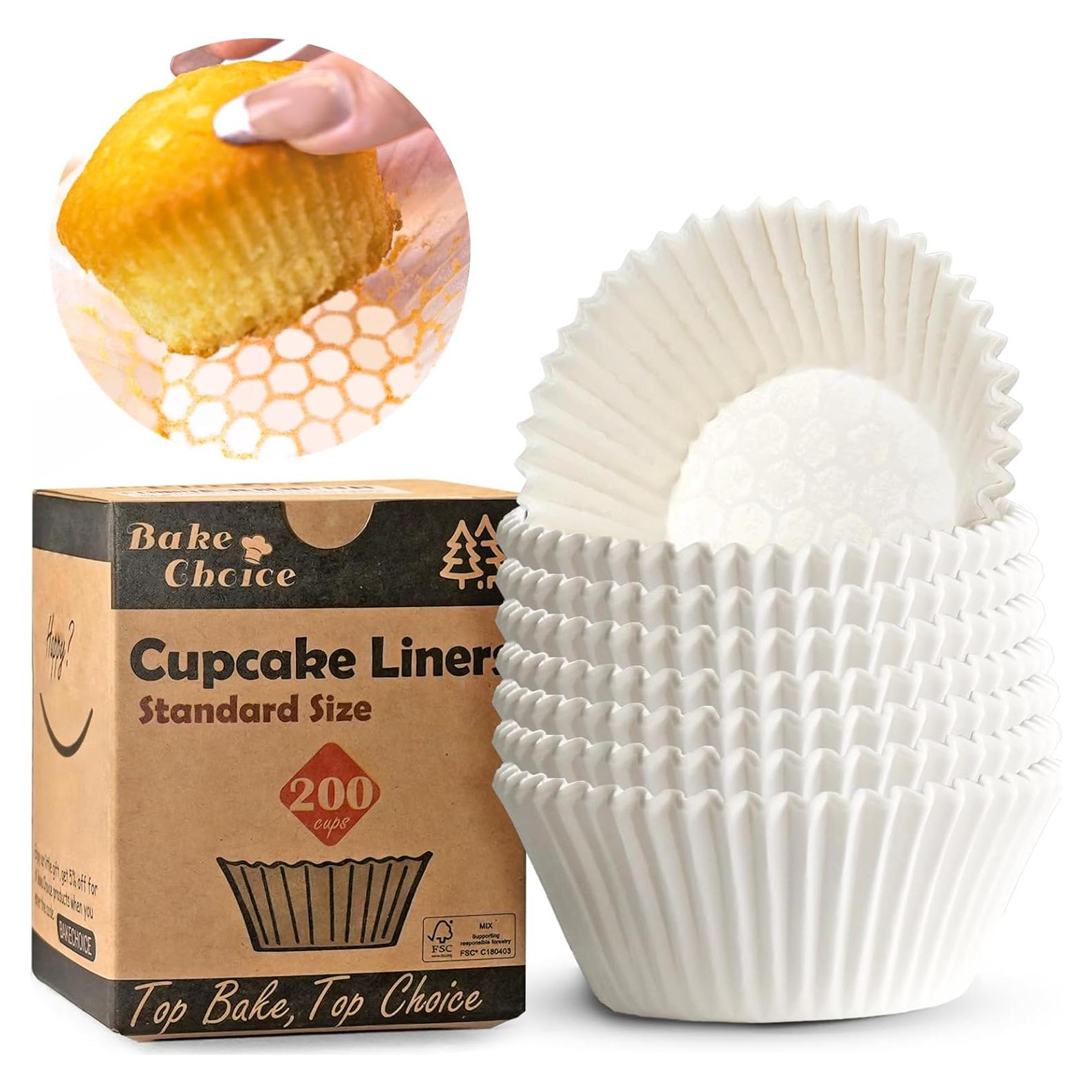 200 Forros de Cupcake Bake Choice Blancos Estándar Antiadherentes