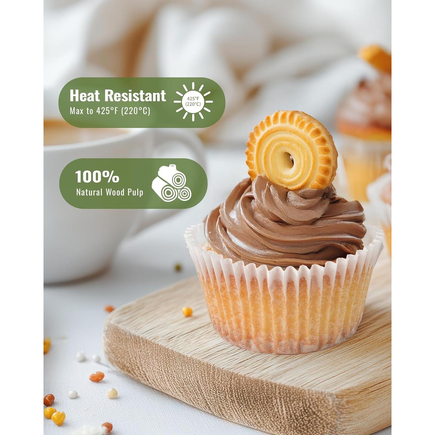 200 Forros de Cupcake Bake Choice Blancos Estándar Antiadherentes