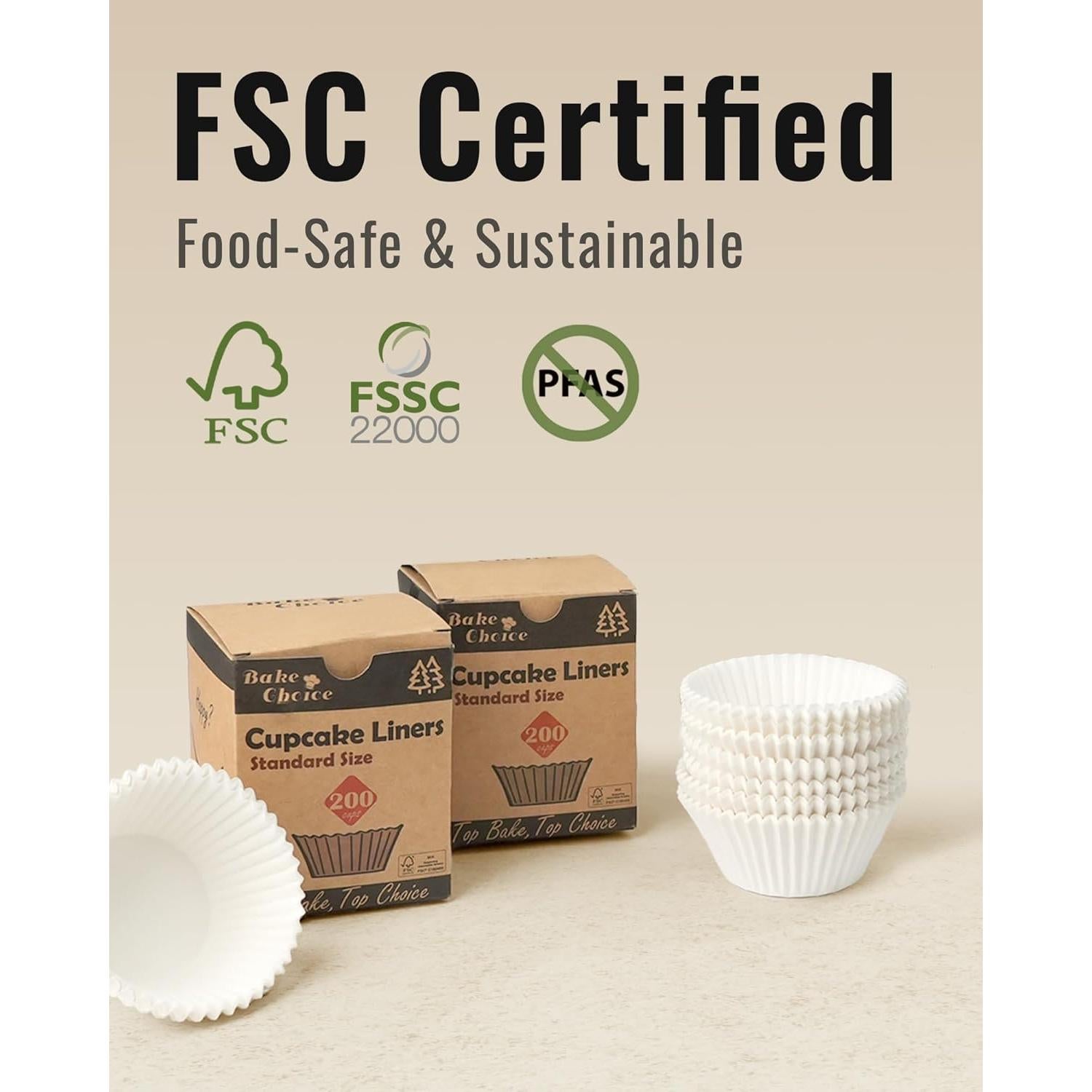 200 Forros de Cupcake Bake Choice Blancos Estándar Antiadherentes