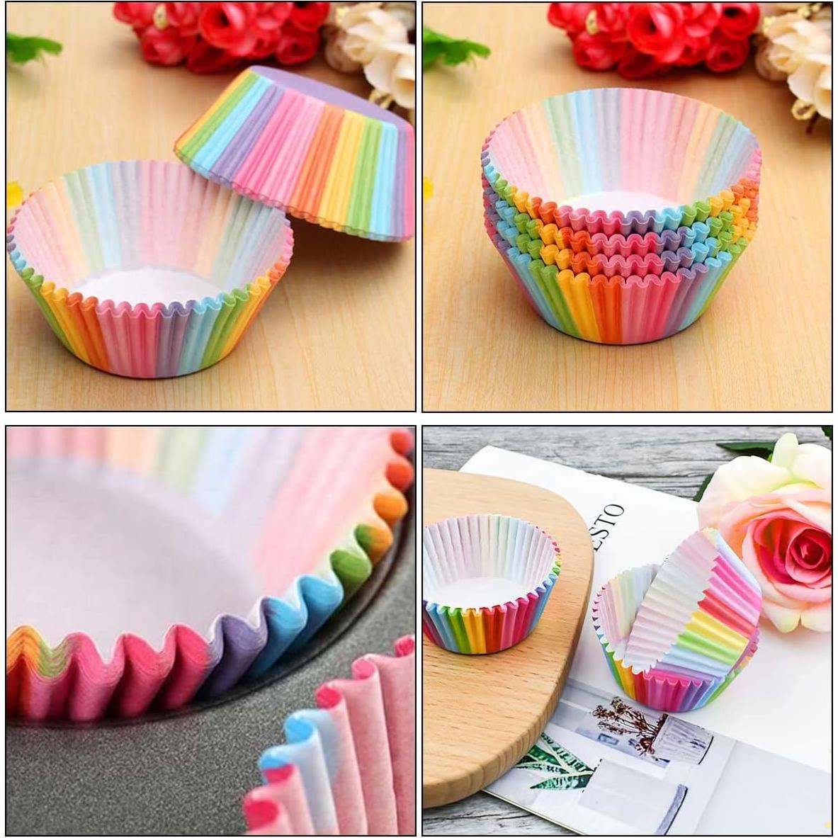 Paquete de 100 forros para cupcakes arcoíris Yuntop - 7 cm