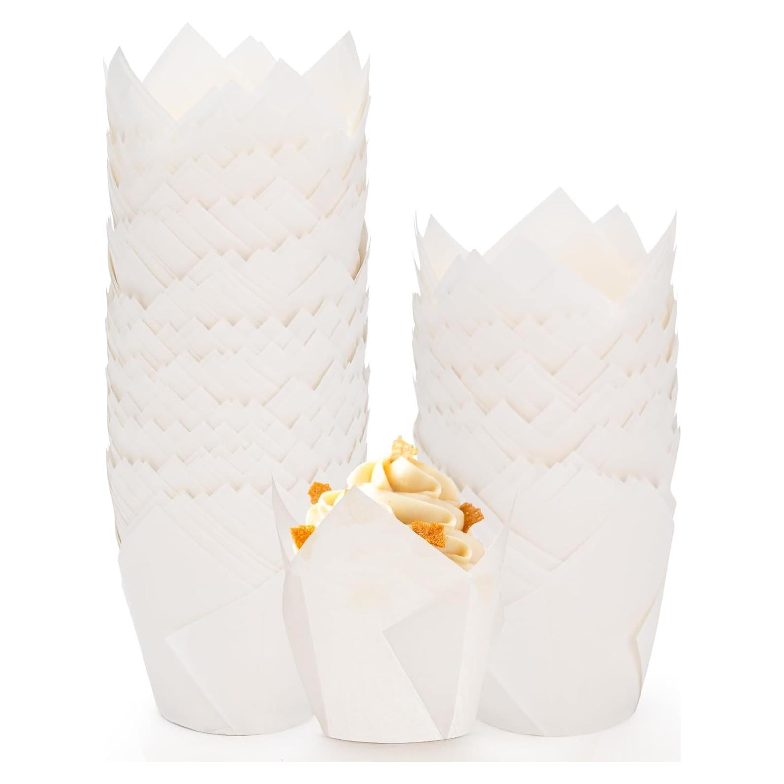 200 Forros de Cupcake Tulipán Blanco JIRNGLA - Papel Parchment