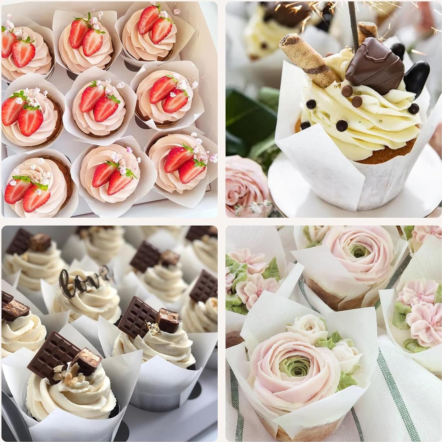 200 Forros de Cupcake Tulipán Blanco JIRNGLA - Papel Parchment