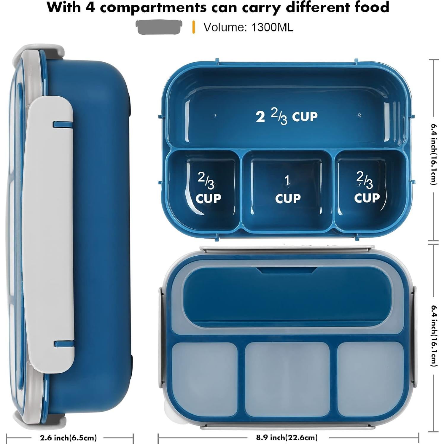 Caja Bento Yumuk 1300ML Azul con 4 Compartimentos y Accesorios