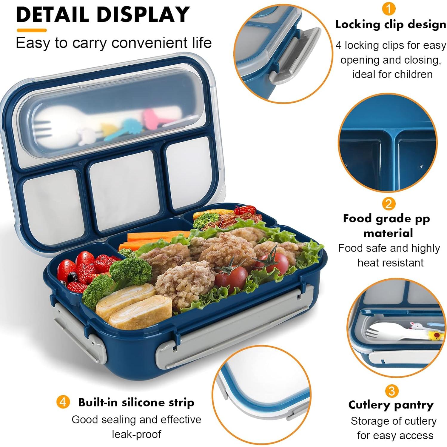 Caja Bento Yumuk 1300ML Azul con 4 Compartimentos y Accesorios