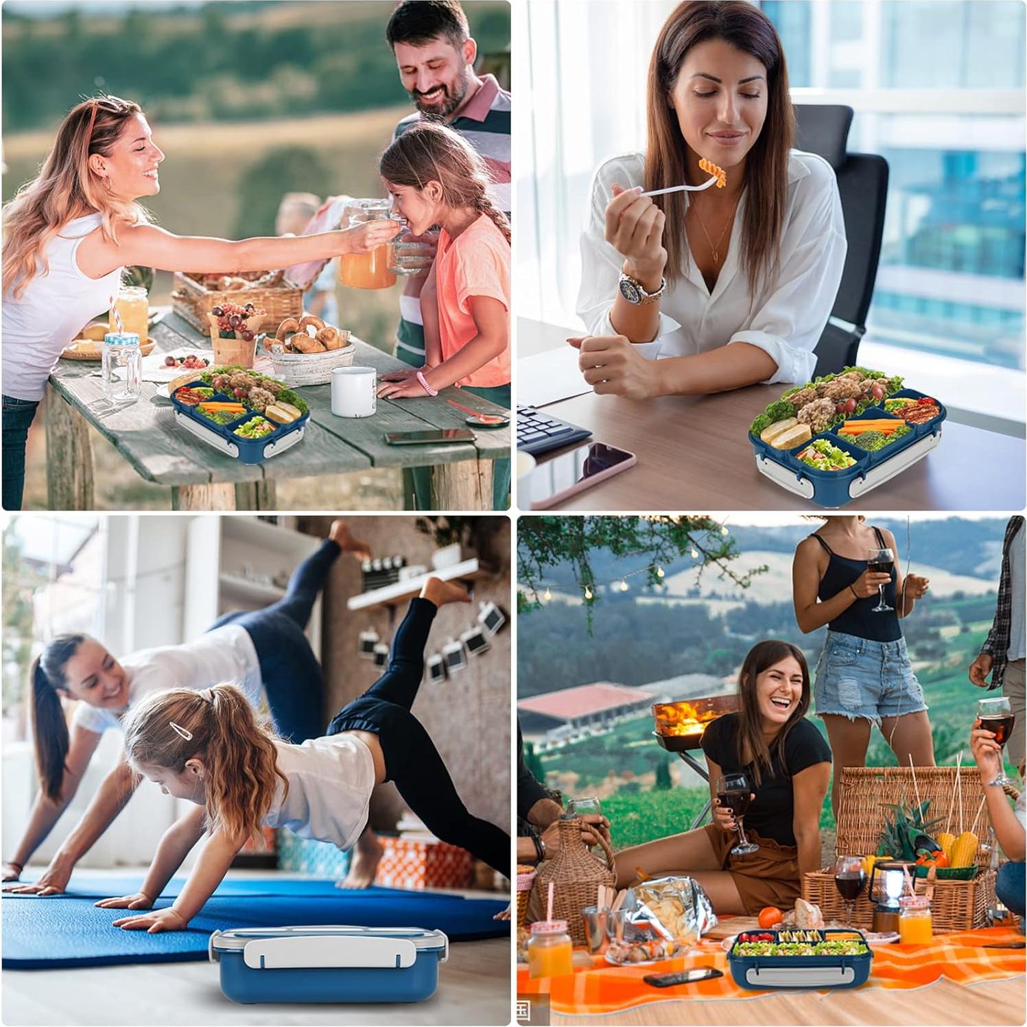 Caja Bento Yumuk 1300ML Azul con 4 Compartimentos y Accesorios