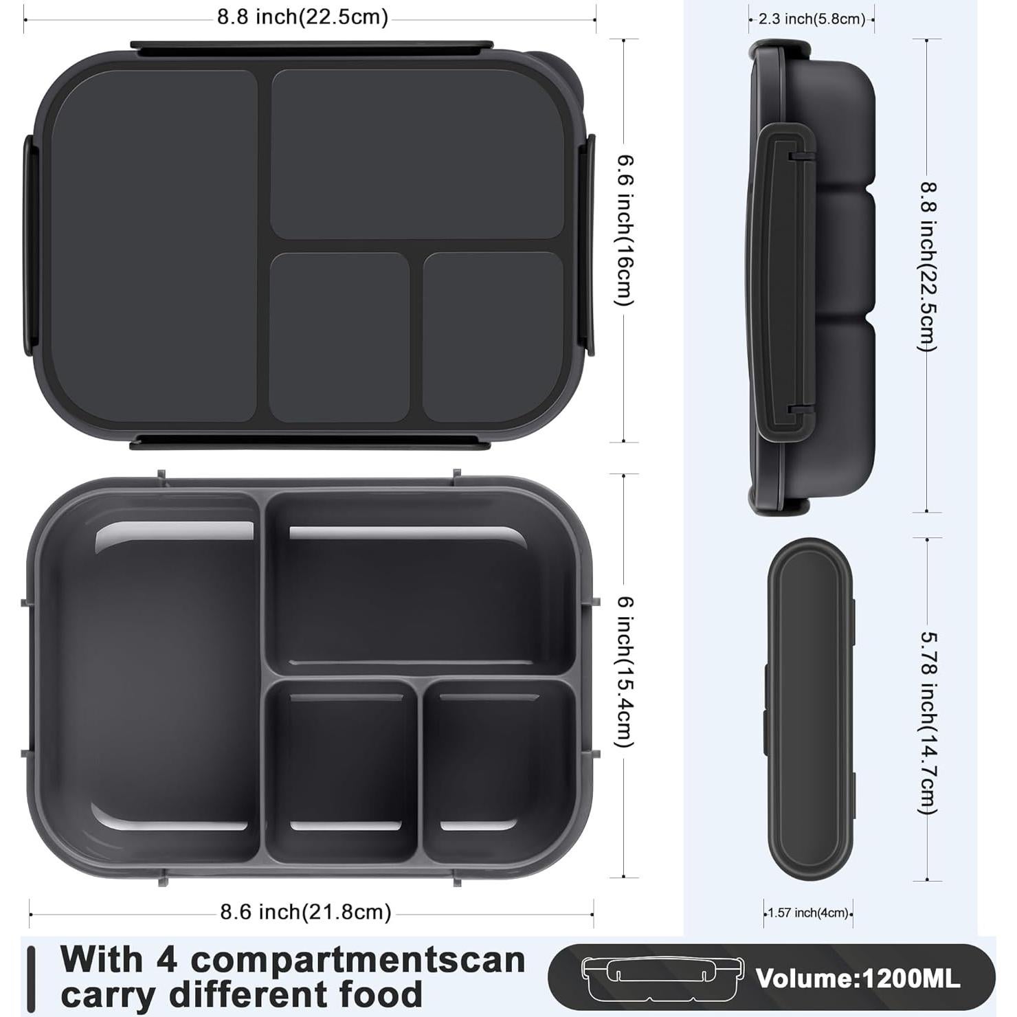 Caja de Almuerzo Bento Amathley 1200ml 4 Compartimentos Gris