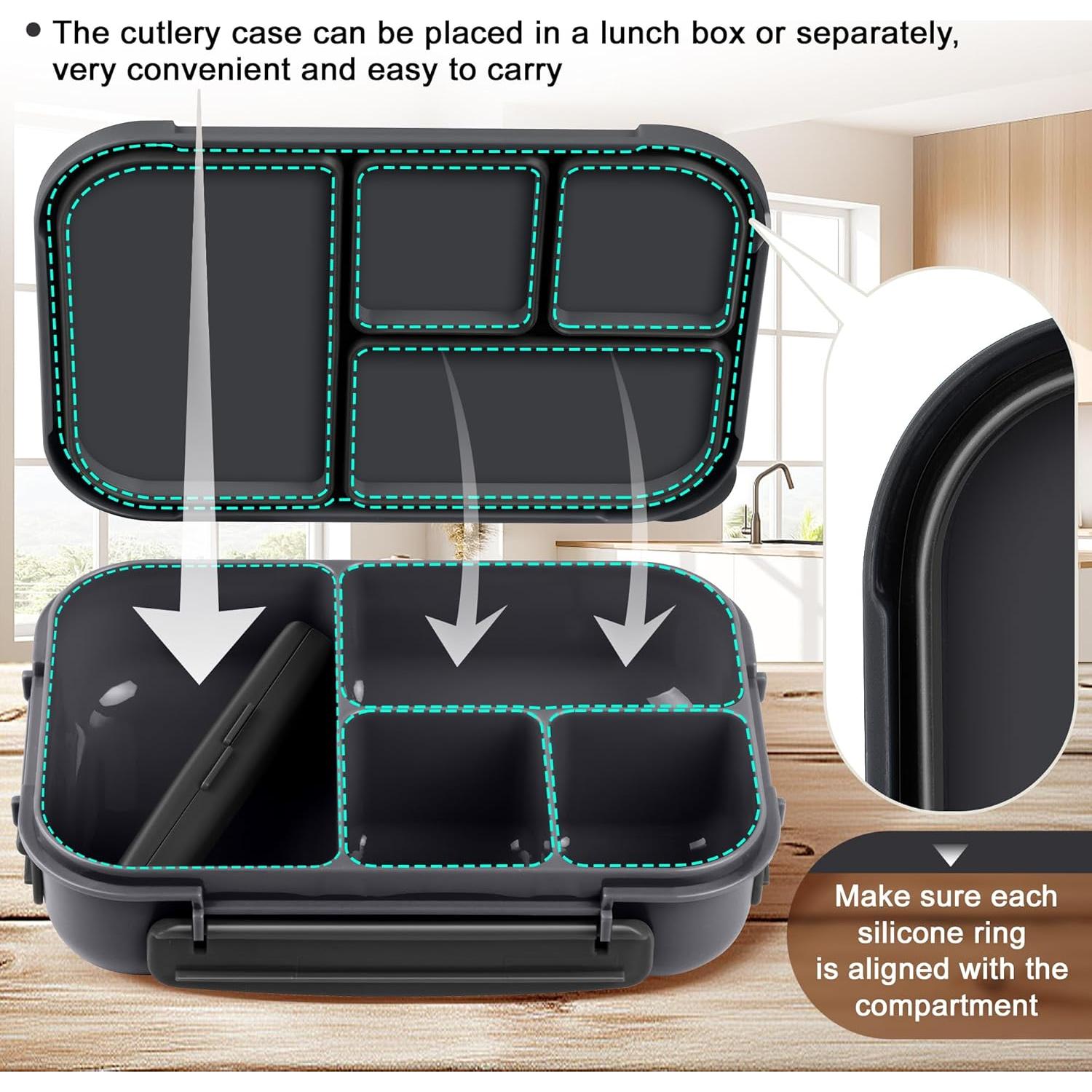 Caja de Almuerzo Bento Amathley 1200ml 4 Compartimentos Gris