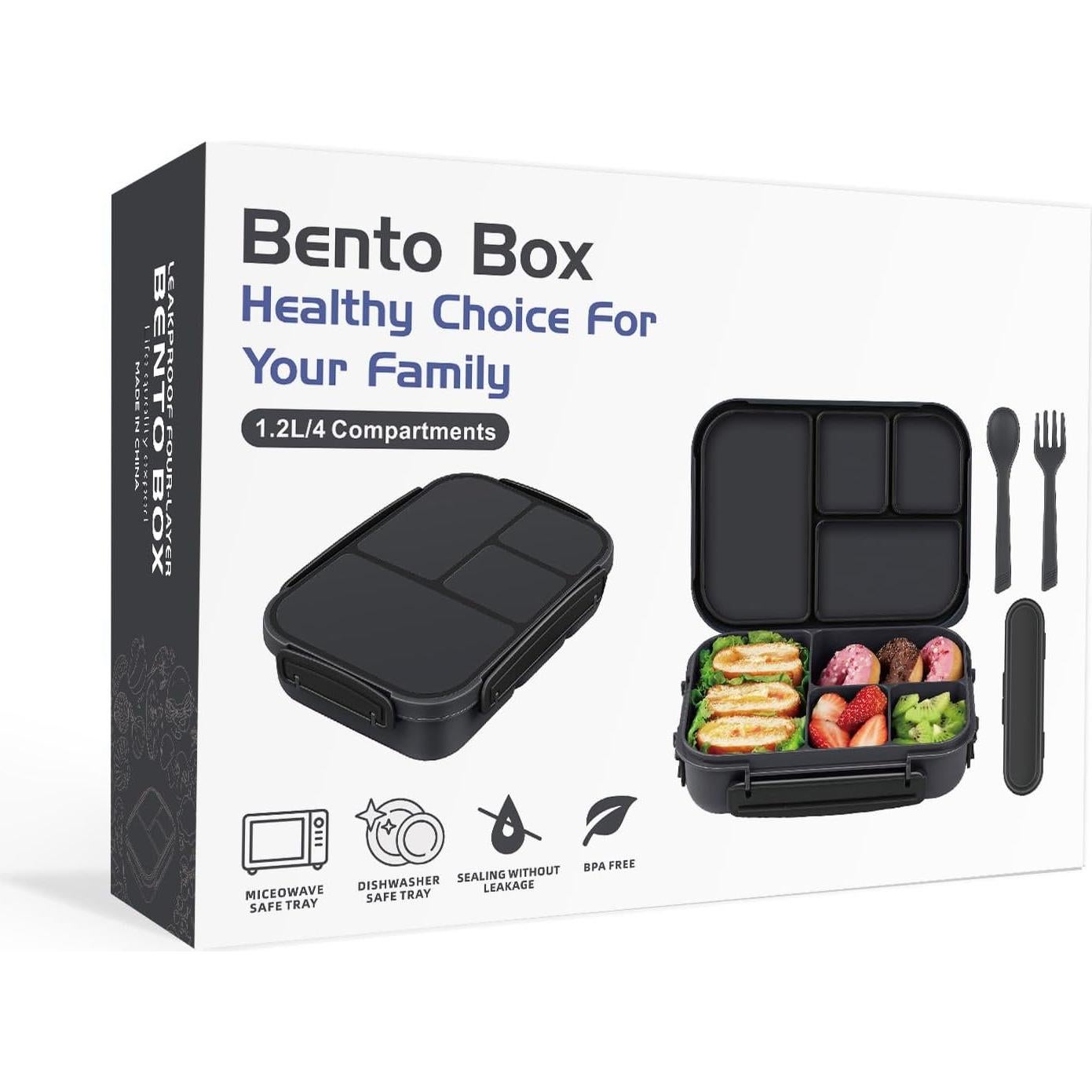 Caja de Almuerzo Bento Amathley 1200ml 4 Compartimentos Gris