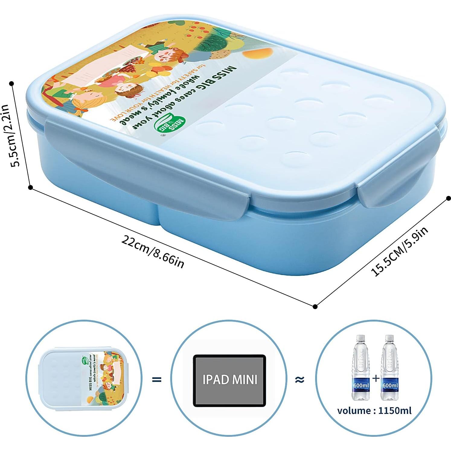Caja Bento para Niños MISS BIG 1150ml Azul a Prueba de Fugas