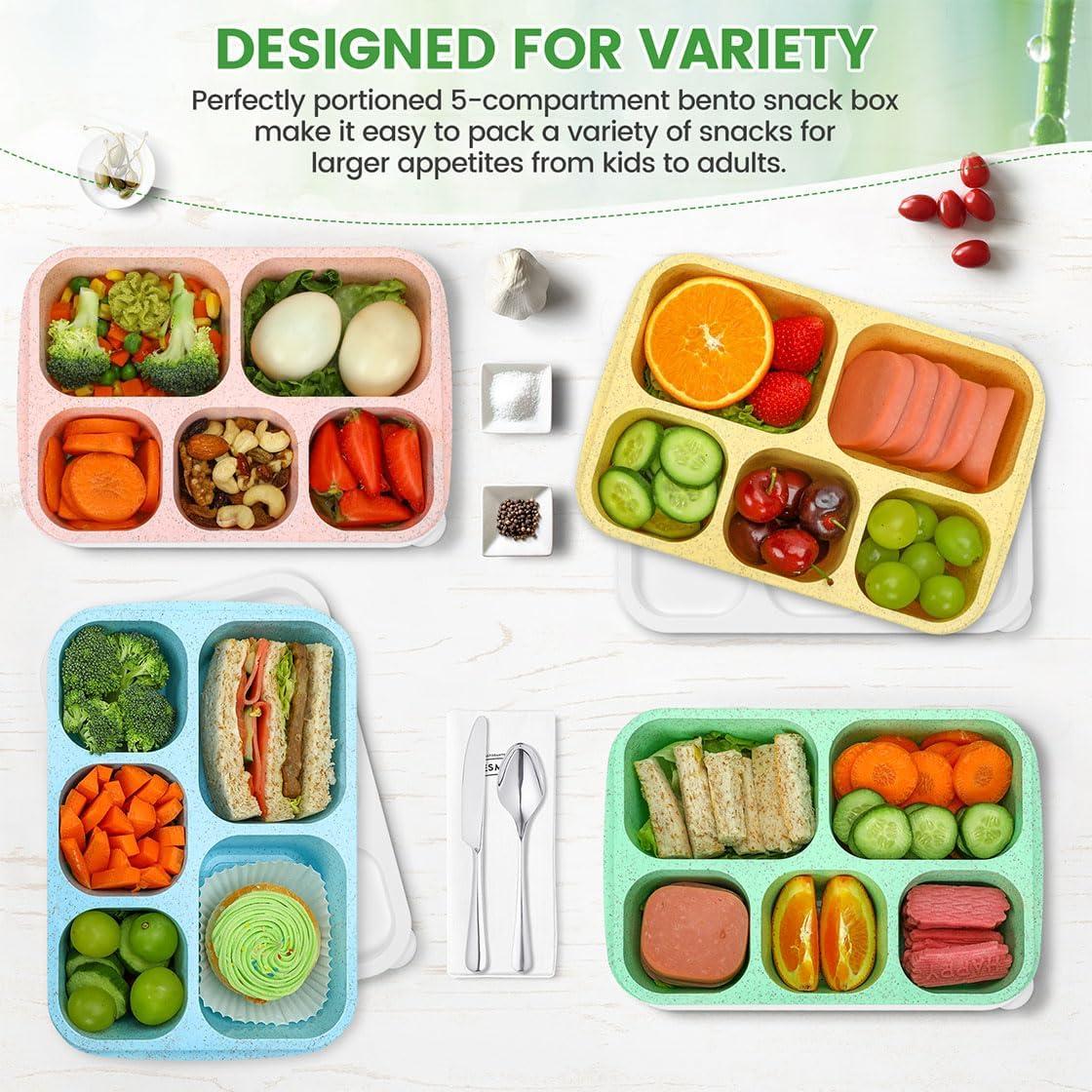 Caperci 4 Recipientes Bento Reutilizables 5 Compartimentos 1035ml