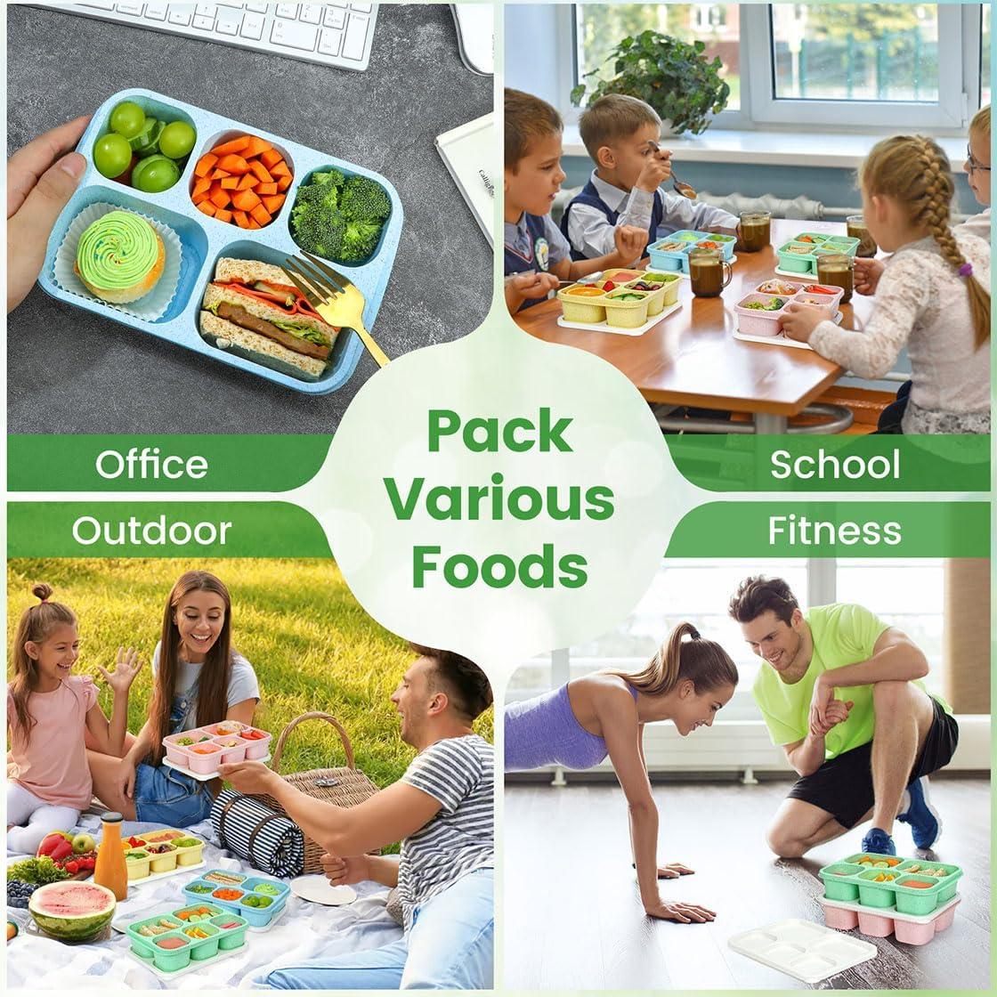 Caperci 4 Recipientes Bento Reutilizables 5 Compartimentos 1035ml