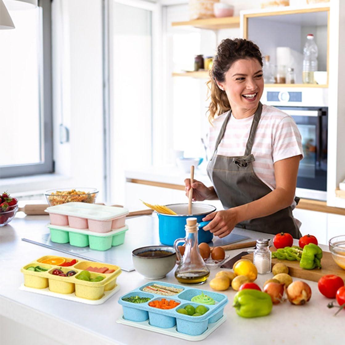 Caperci 4 Recipientes Bento Reutilizables 5 Compartimentos 1035ml