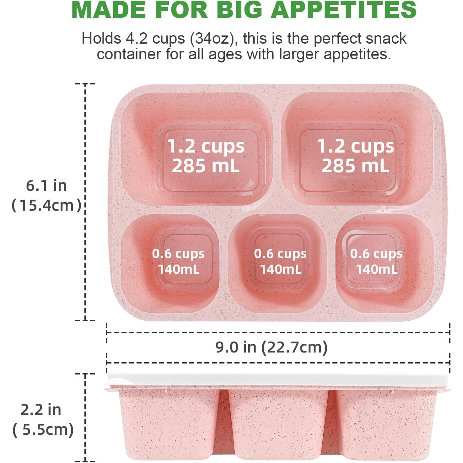 Caperci 4 Recipientes Bento Reutilizables 5 Compartimentos 1035ml