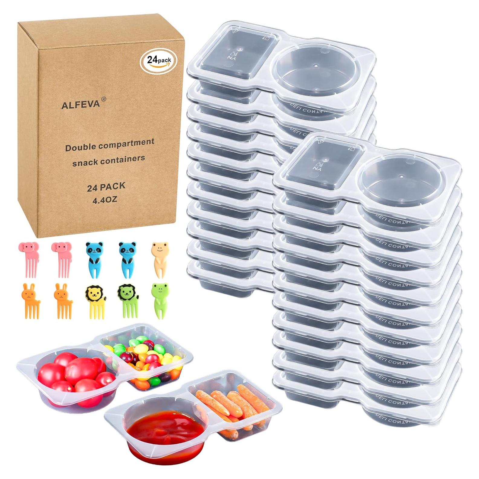 24 Recipientes Reutilizables ALFEVA con Tapas y 10 Tenedores