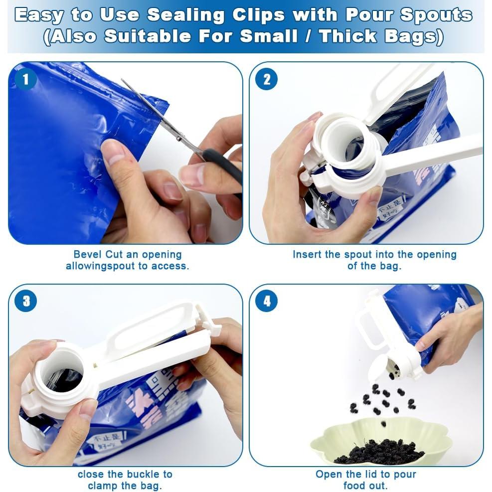 Set de Clips de Sellado de Bolsa de Comida zxbaers - 3 Boquillas y 6 Clips