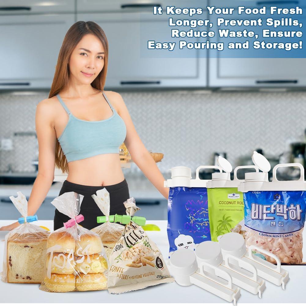 Set de Clips de Sellado de Bolsa de Comida zxbaers - 3 Boquillas y 6 Clips