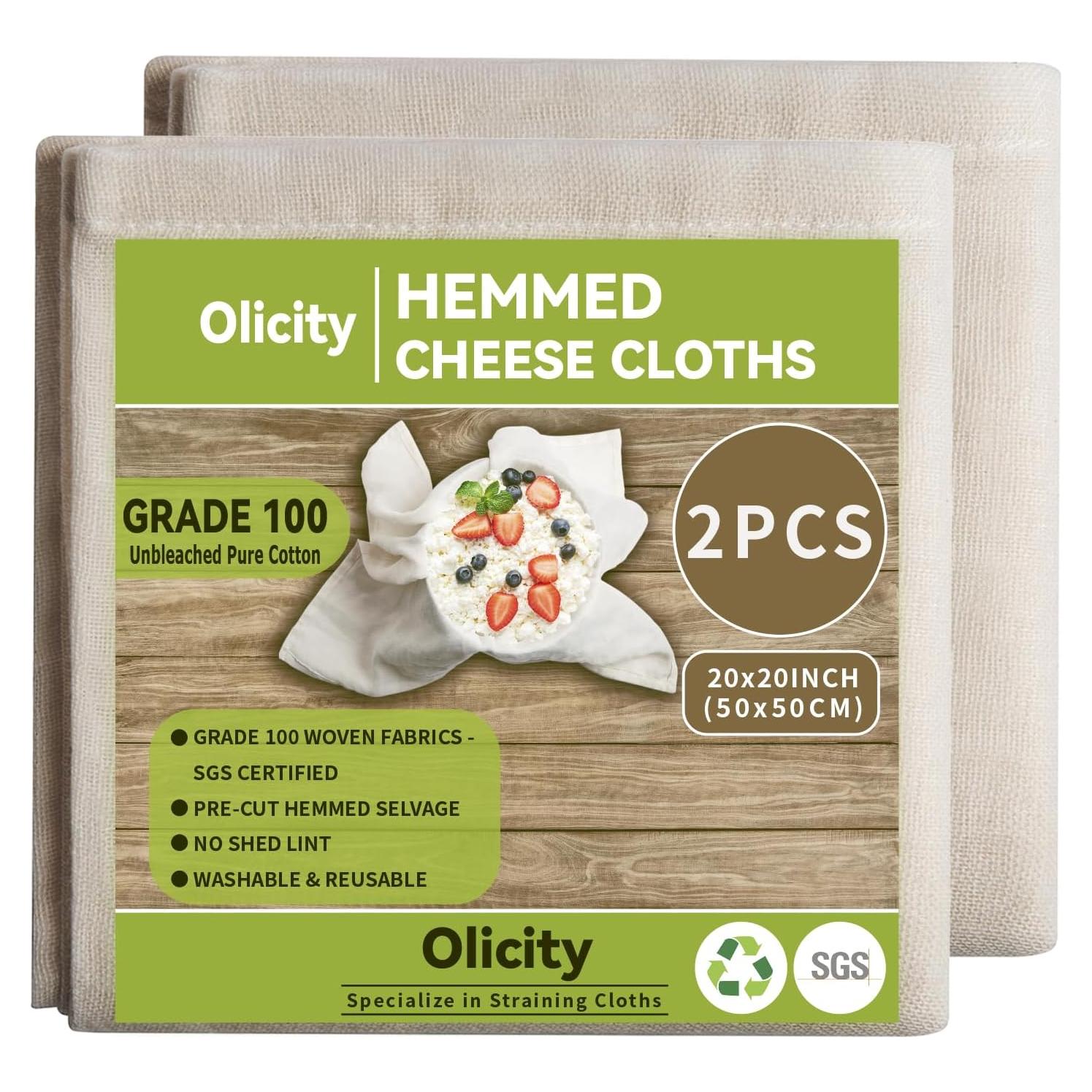 Paños de Queso Olicity 20x20 cm, 100% Algodón Orgánico - 2 Piezas