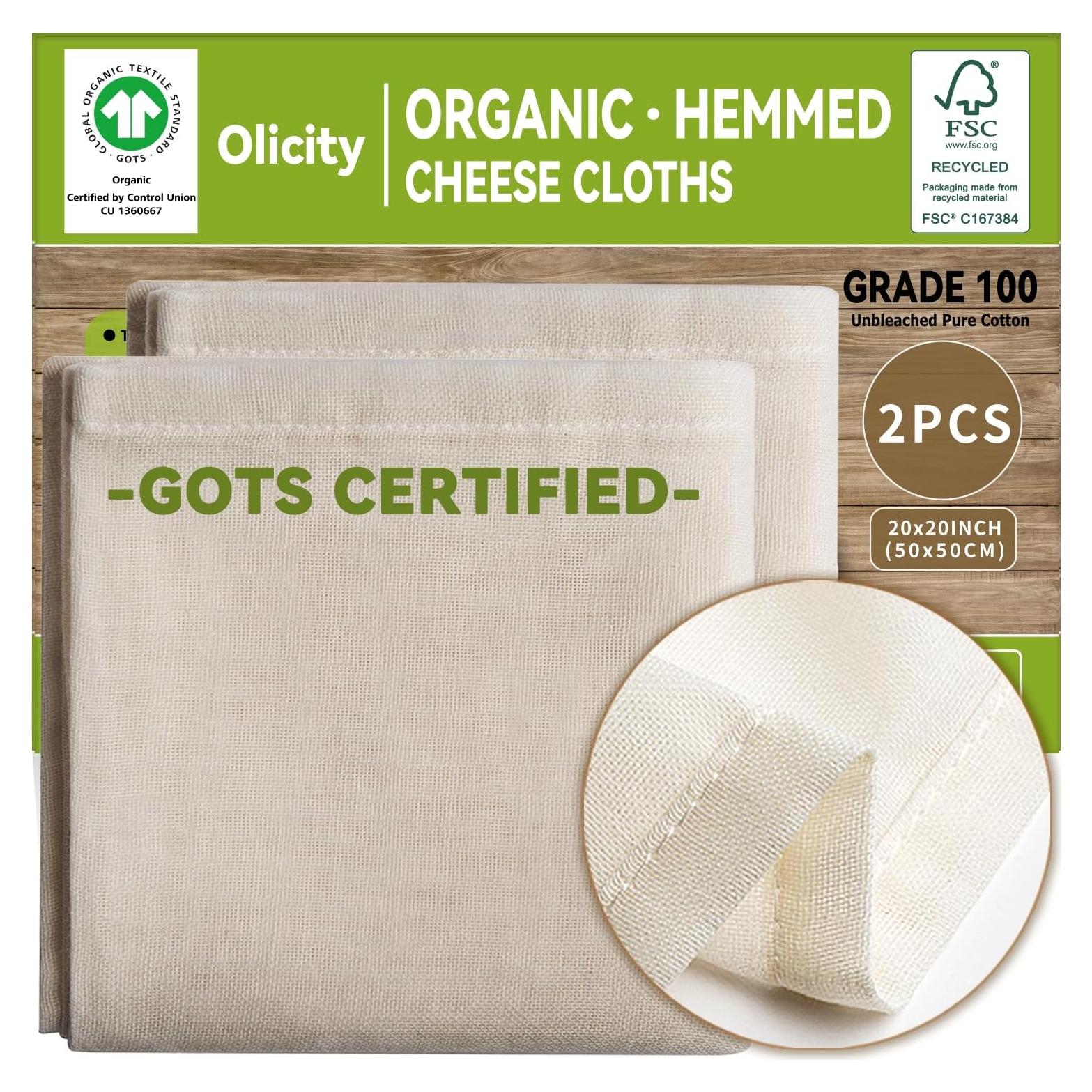 Paños de Queso Orgánicos Olicity 20x20 cm 2PCS Certificados GOTS
