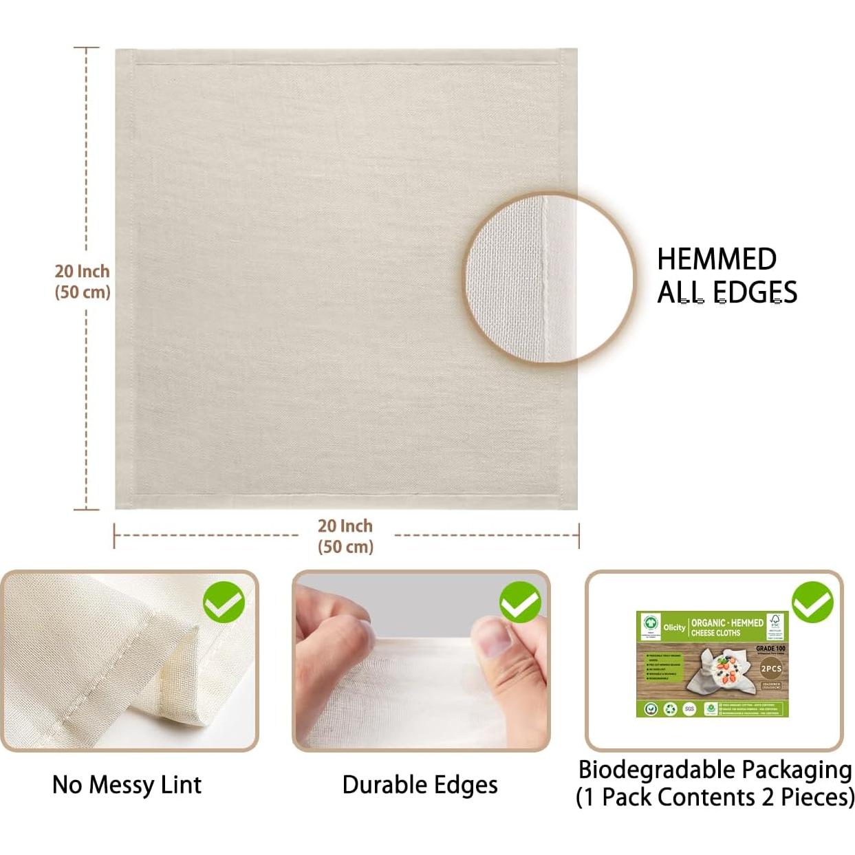 Paños de Queso Orgánicos Olicity 20x20 cm 2PCS Certificados GOTS