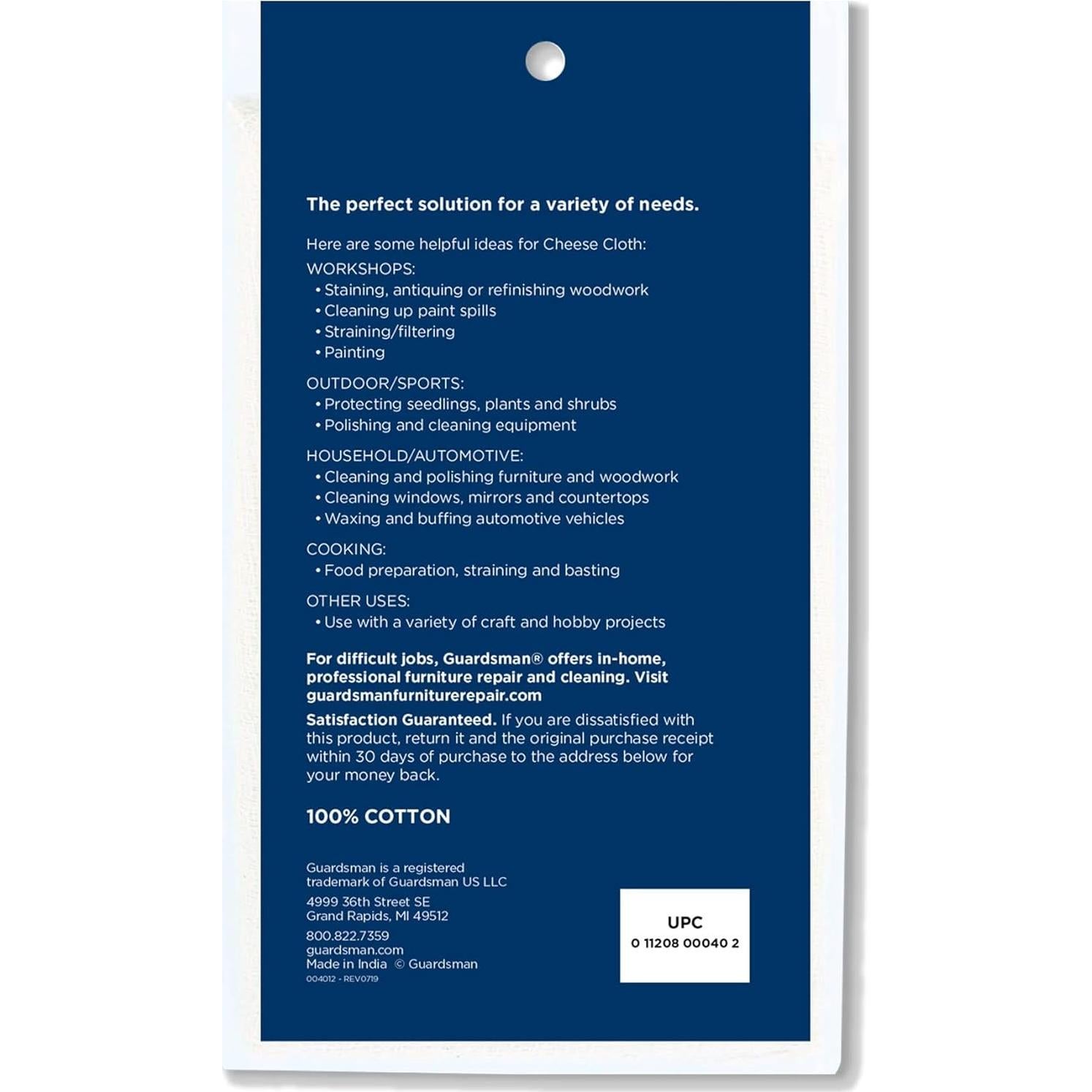 Tela de Queso 100% Algodón Guardsman 3.66m Ancho 22.86cm