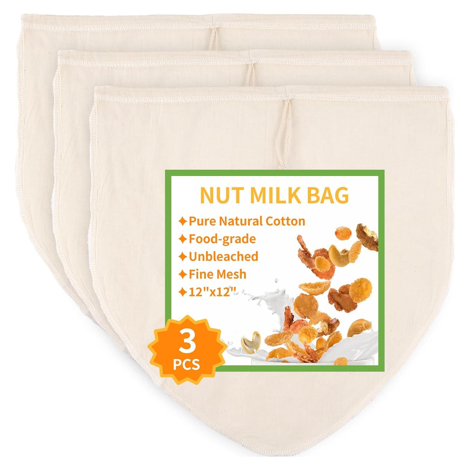 3 Bolsas de Leche de Nueces MOWPOG 30.48cm Algodón Natural