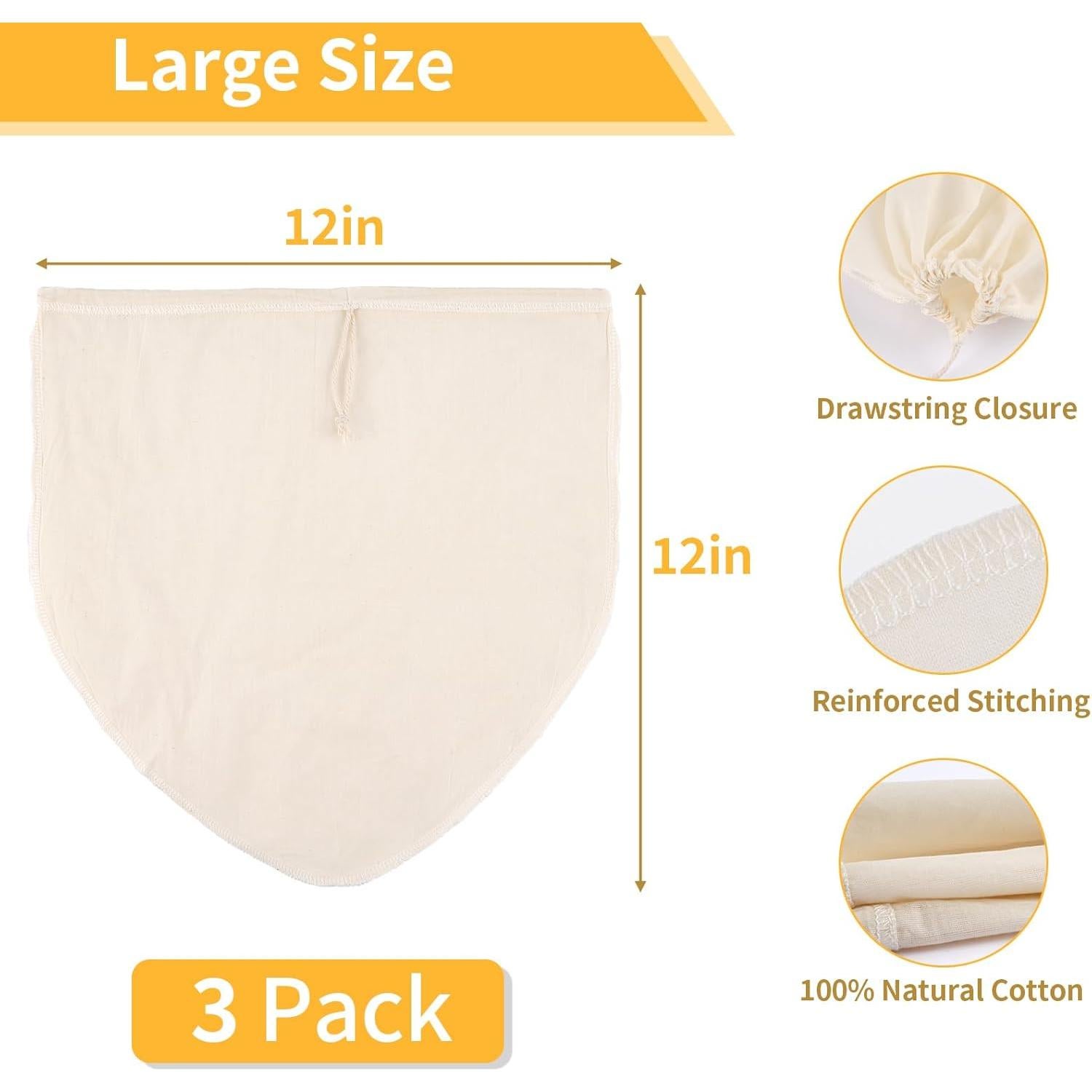 3 Bolsas de Leche de Nueces MOWPOG 30.48cm Algodón Natural