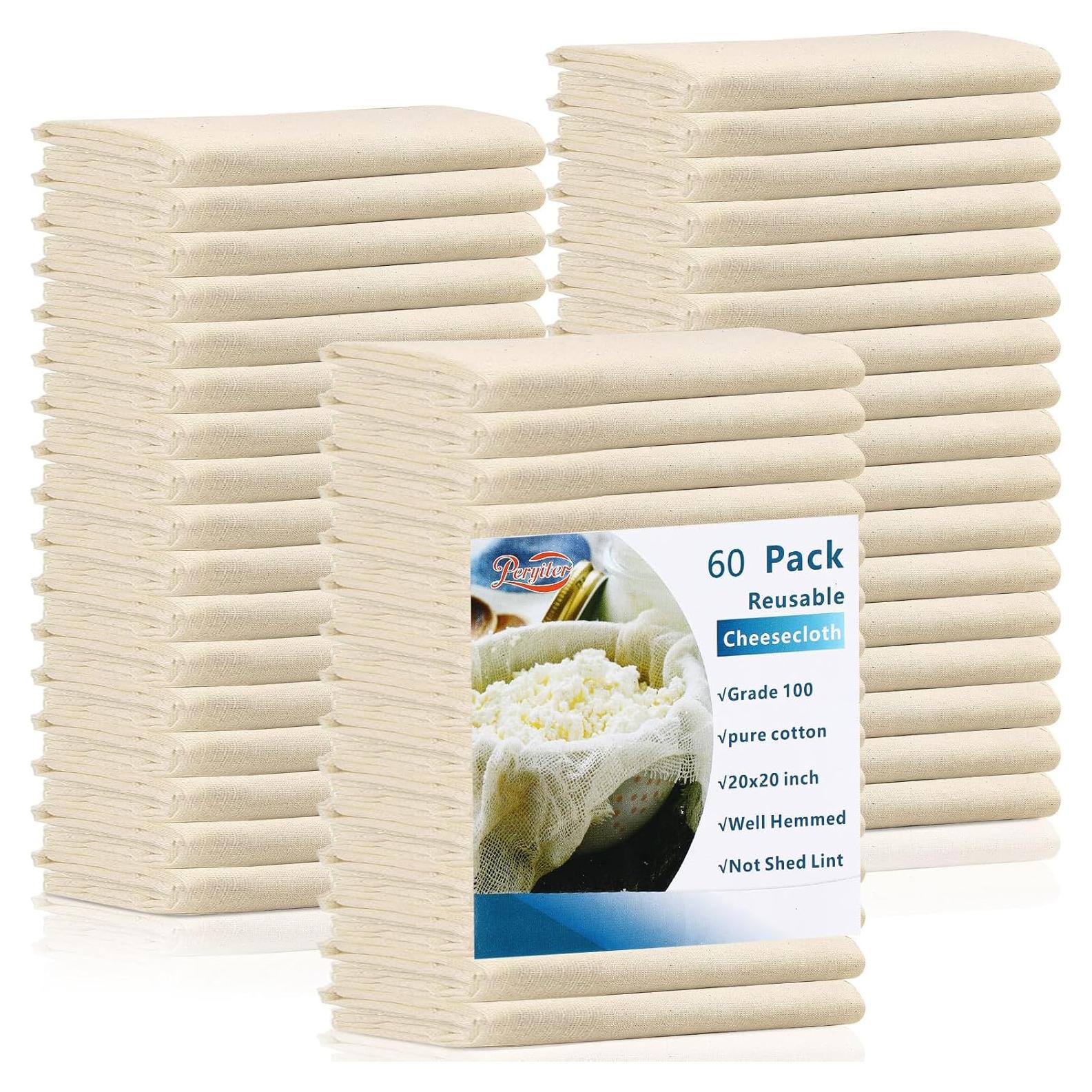 60 Piezas Tela de Queso Reutilizable Peryiter 50.8x50.8 cm