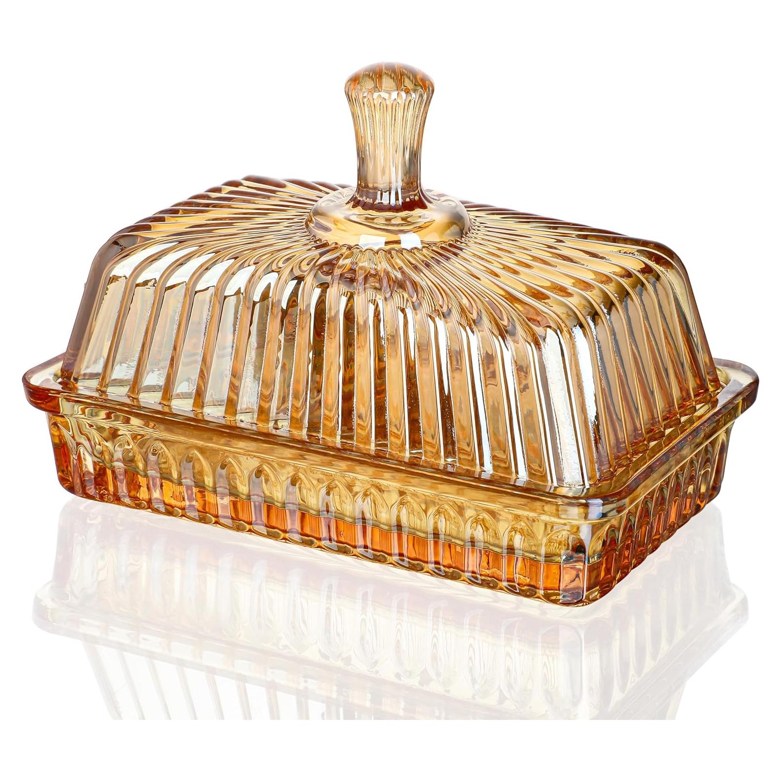 Plato de Mantequilla de Cristal Vintage con Tapa - Kapulapu