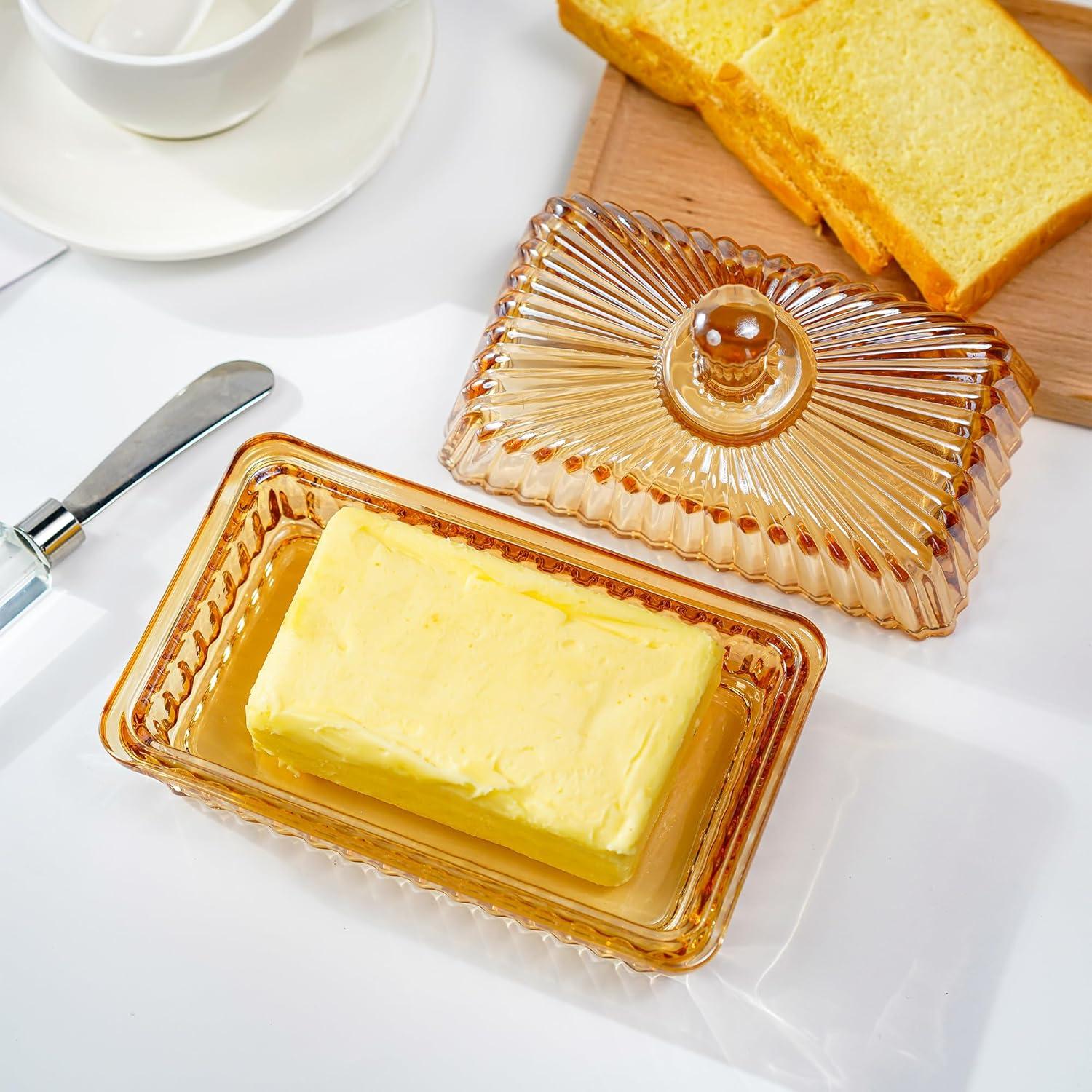 Plato de Mantequilla de Cristal Vintage con Tapa - Kapulapu