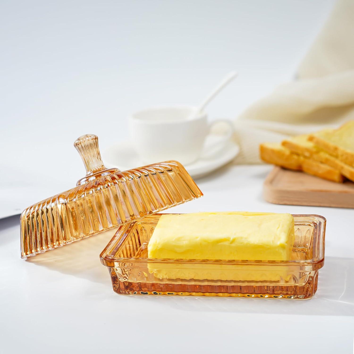 Plato de Mantequilla de Cristal Vintage con Tapa - Kapulapu