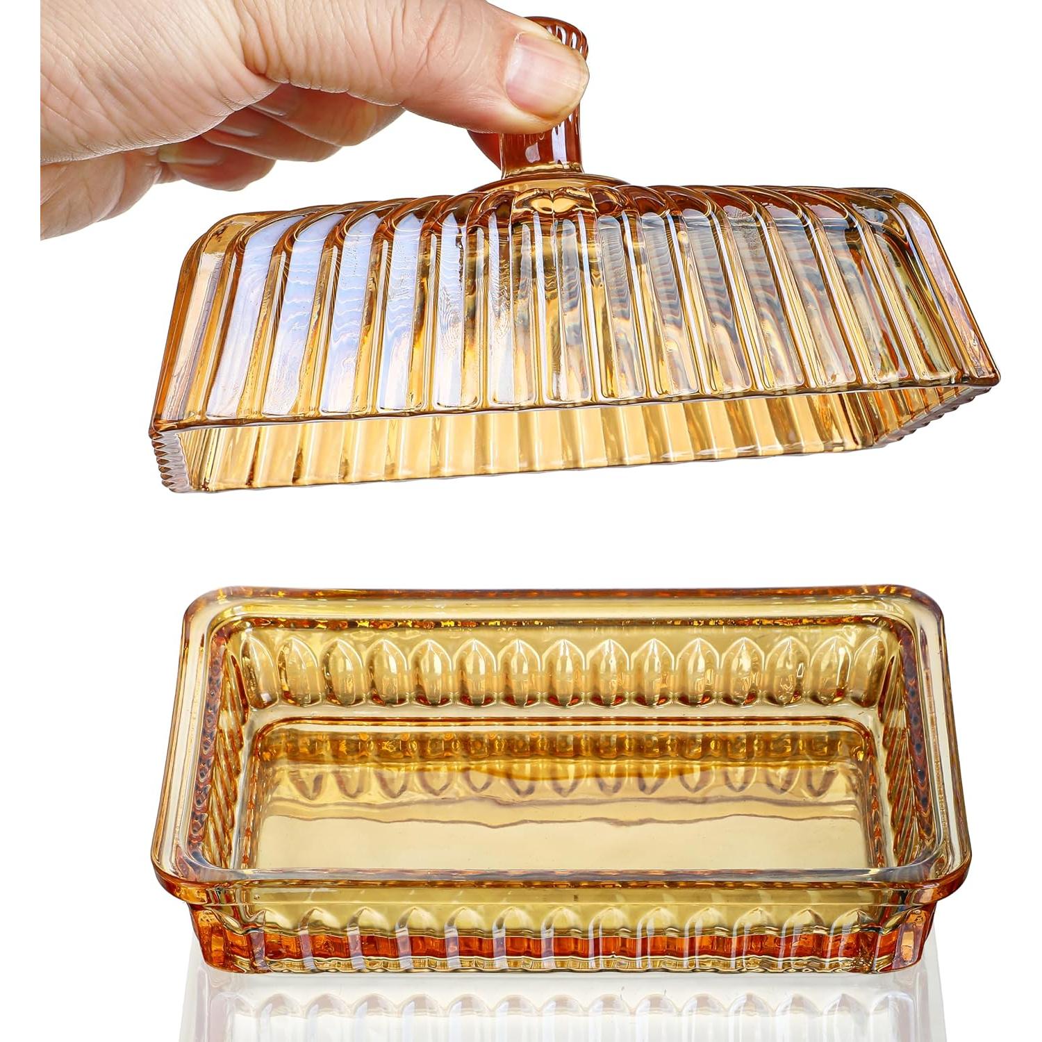 Plato de Mantequilla de Cristal Vintage con Tapa - Kapulapu